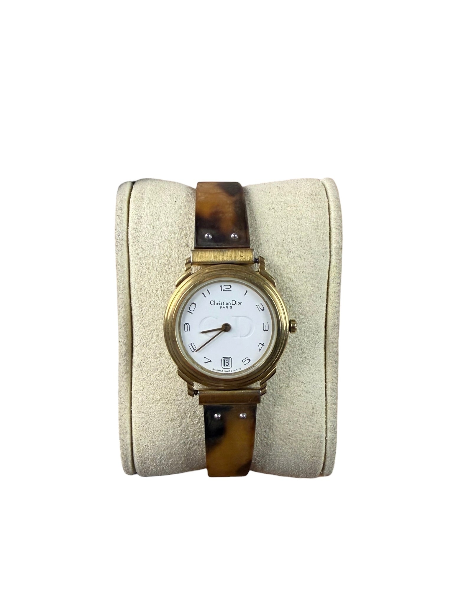 Christian Dior White Round Dial Tortoise Bangle