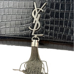 Yves Saint Laurent Black Croc-Embossed Calfskin Kate Tassel Shoulder Bag