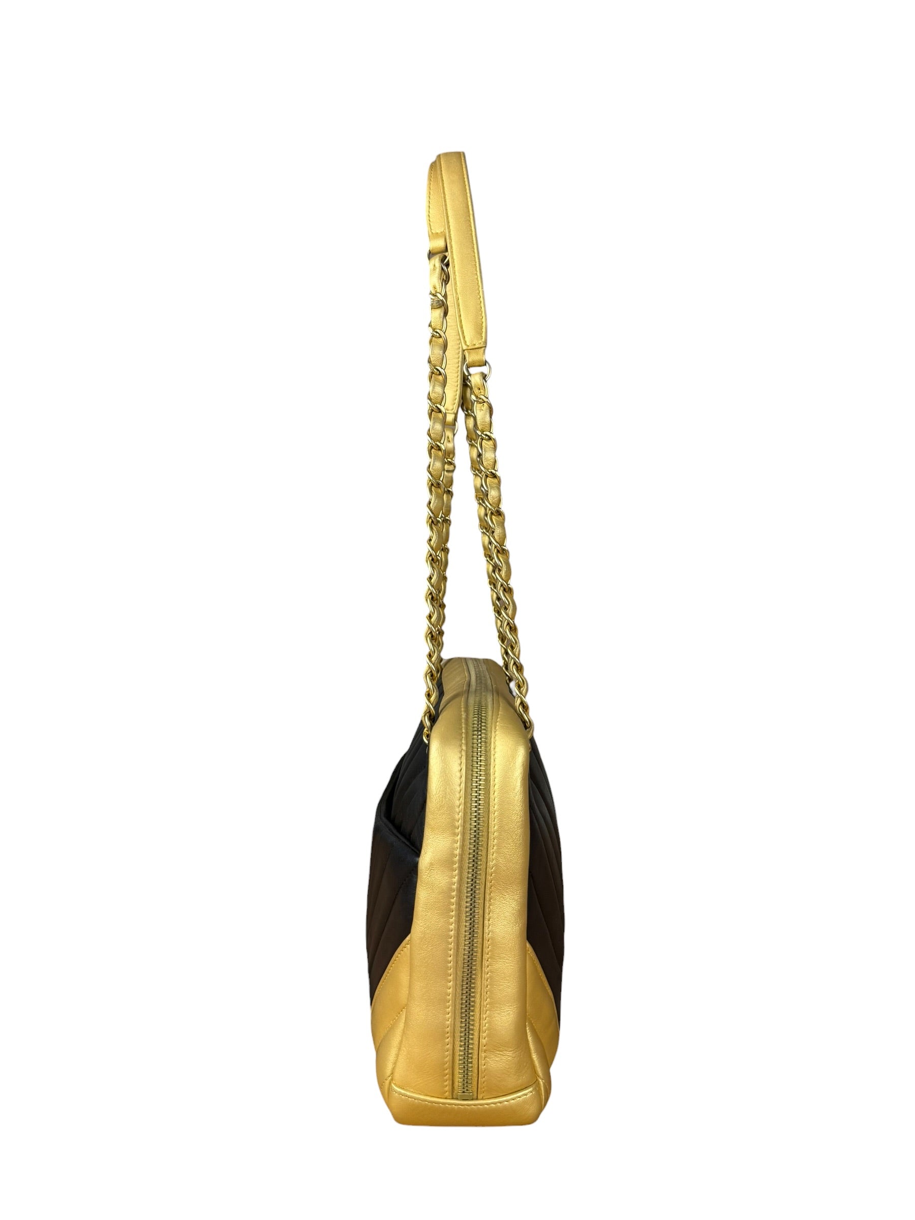 Chanel V Stitch Chevron Leather Black/Gold Chain Shoulder Bag 2014