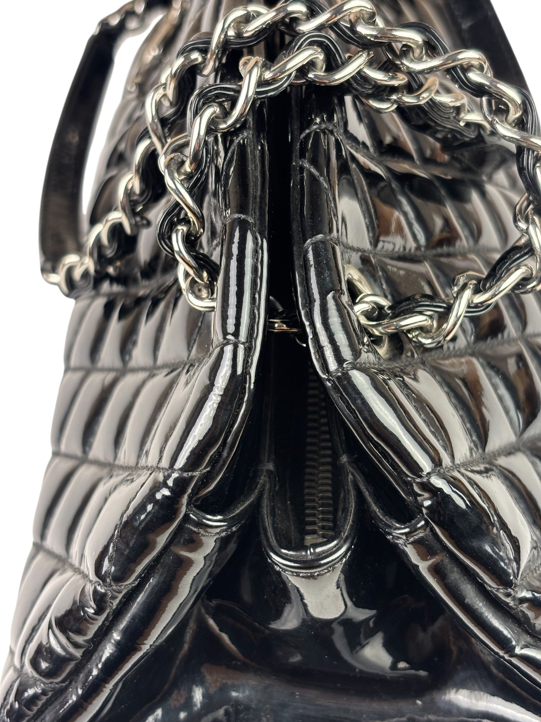 Chanel Black Patent Quilted Leather Just Mademoiselle Bowling Bag 2012