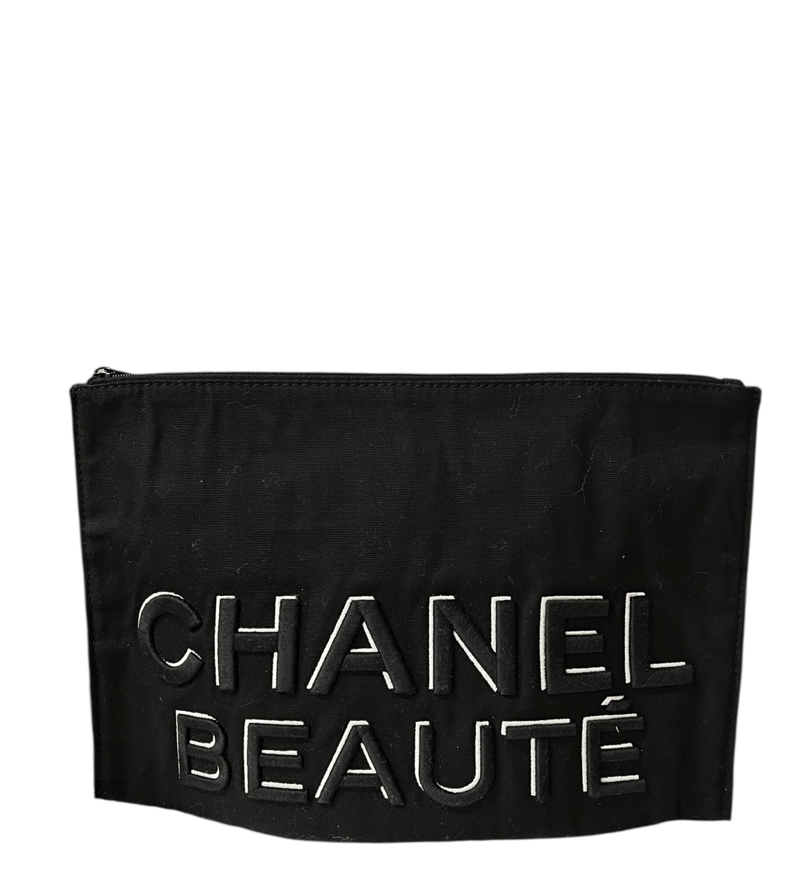 Chanel Beauty Black Canvas Spell-Out Zip Pouch