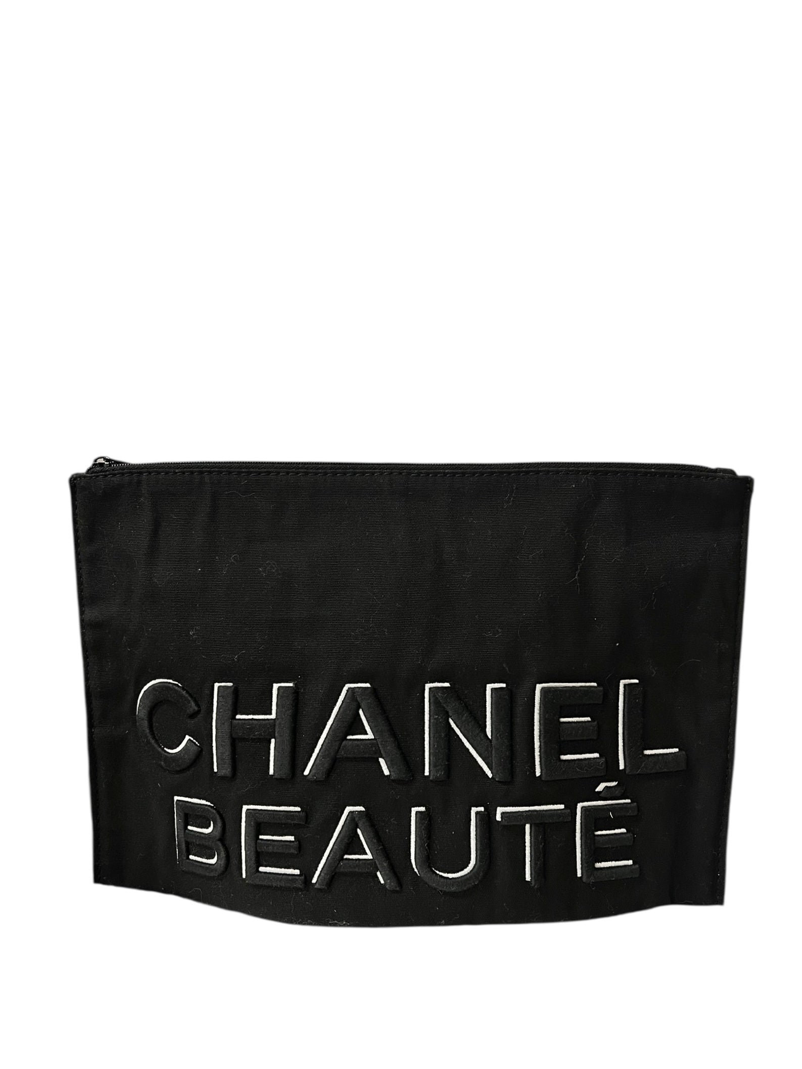 Chanel Beauty Black Canvas Spell-Out Zip Pouch