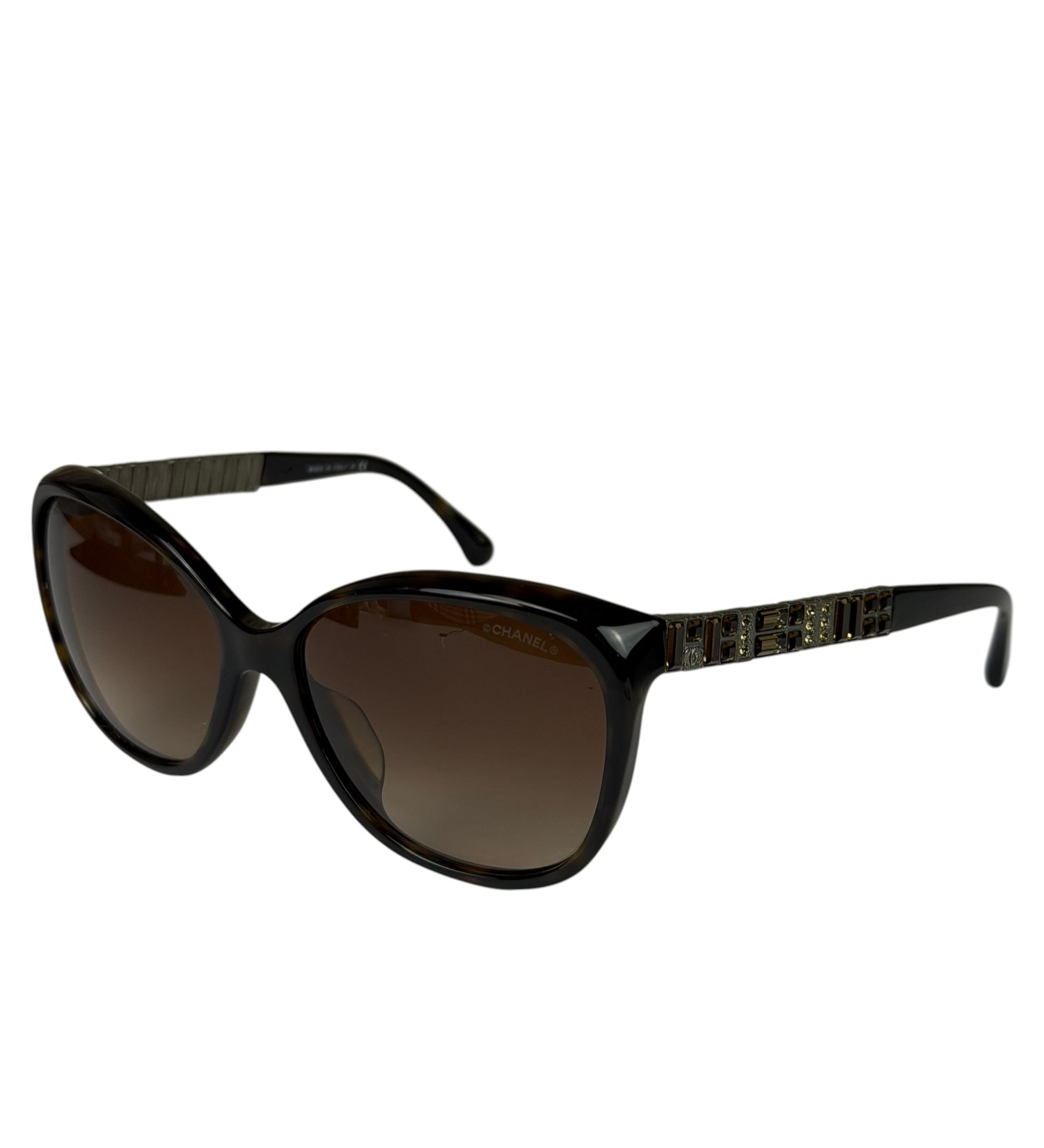 Chanel Brown 5309-B-A Crystal Baguette Bijou Cat-Eye Sunglasses