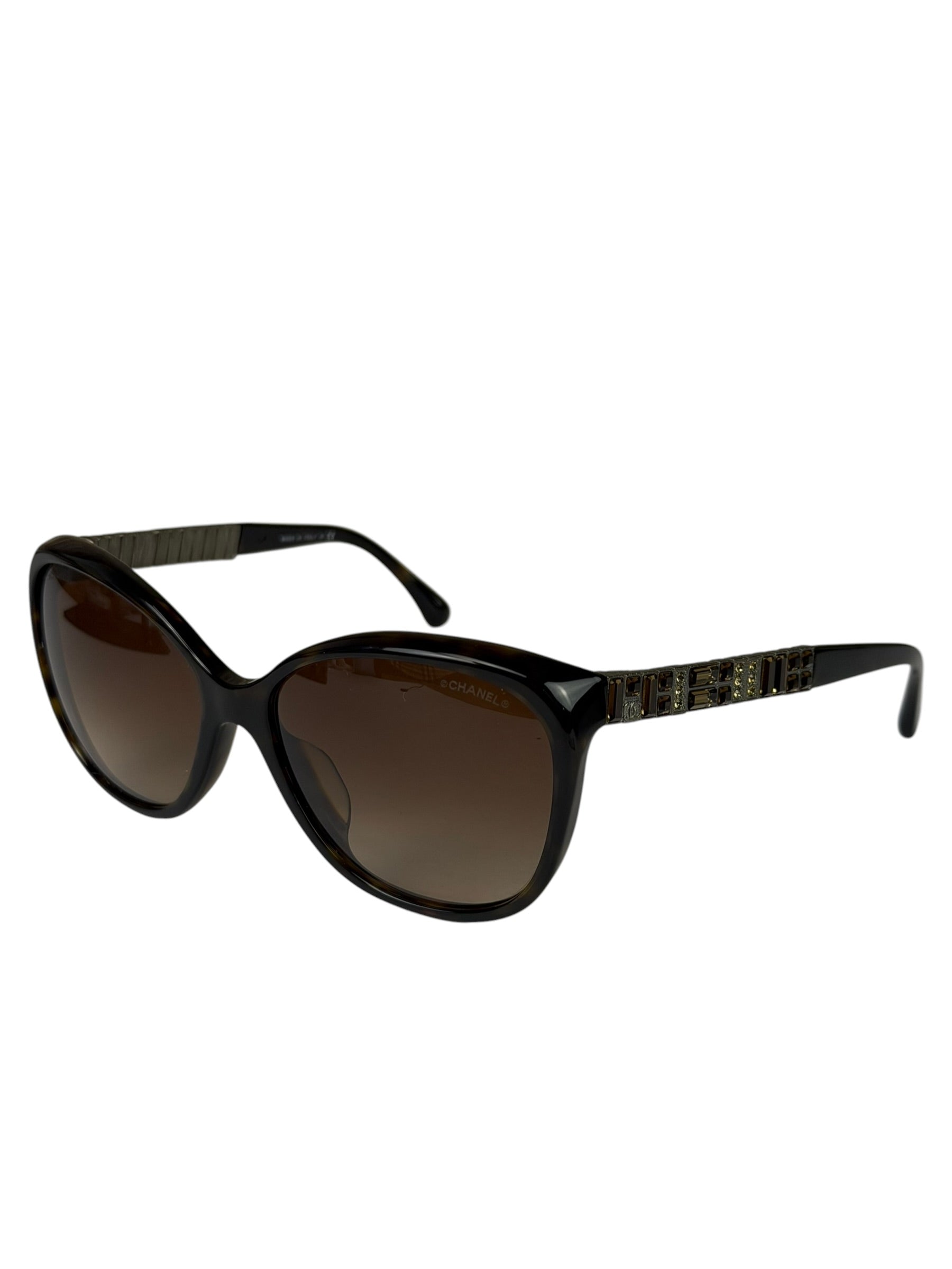 Chanel Brown 5309-B-A Crystal Baguette Bijou Cat-Eye Sunglasses