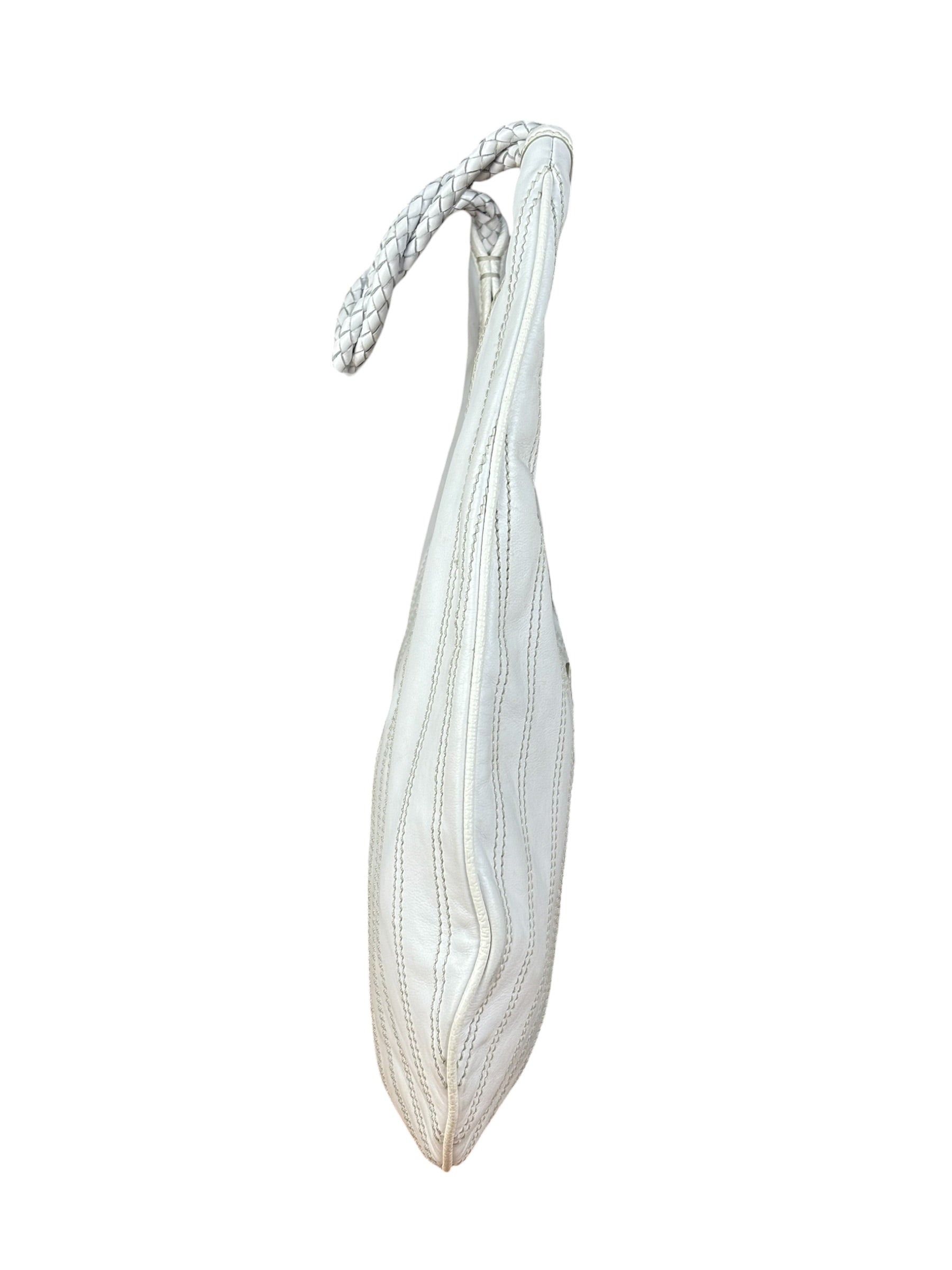 Celine Vintage White Leather Stitch Hobo Shoulder Bag