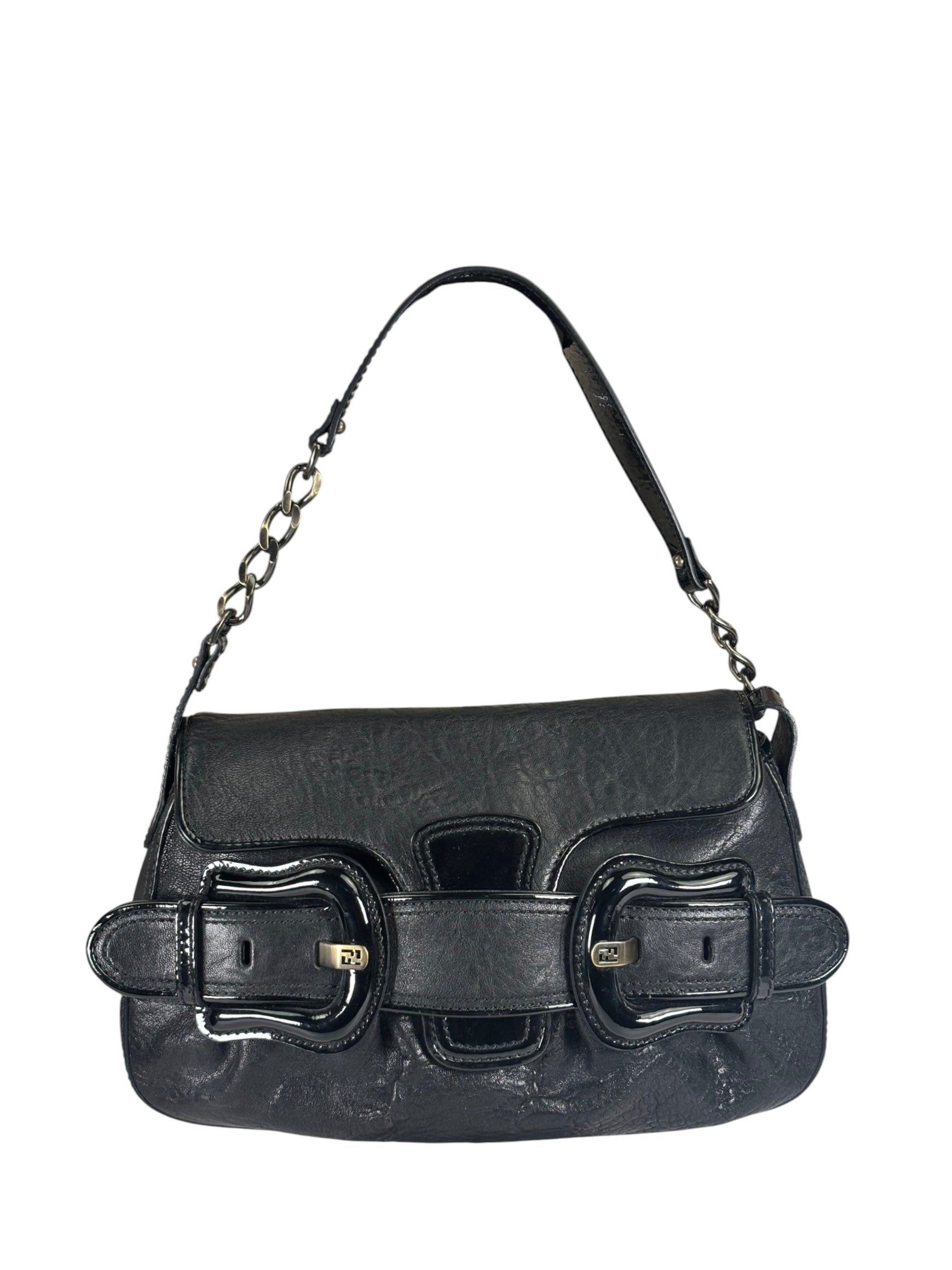 Fendi Black Patent Leather Trim B Bis Shoulder Bag