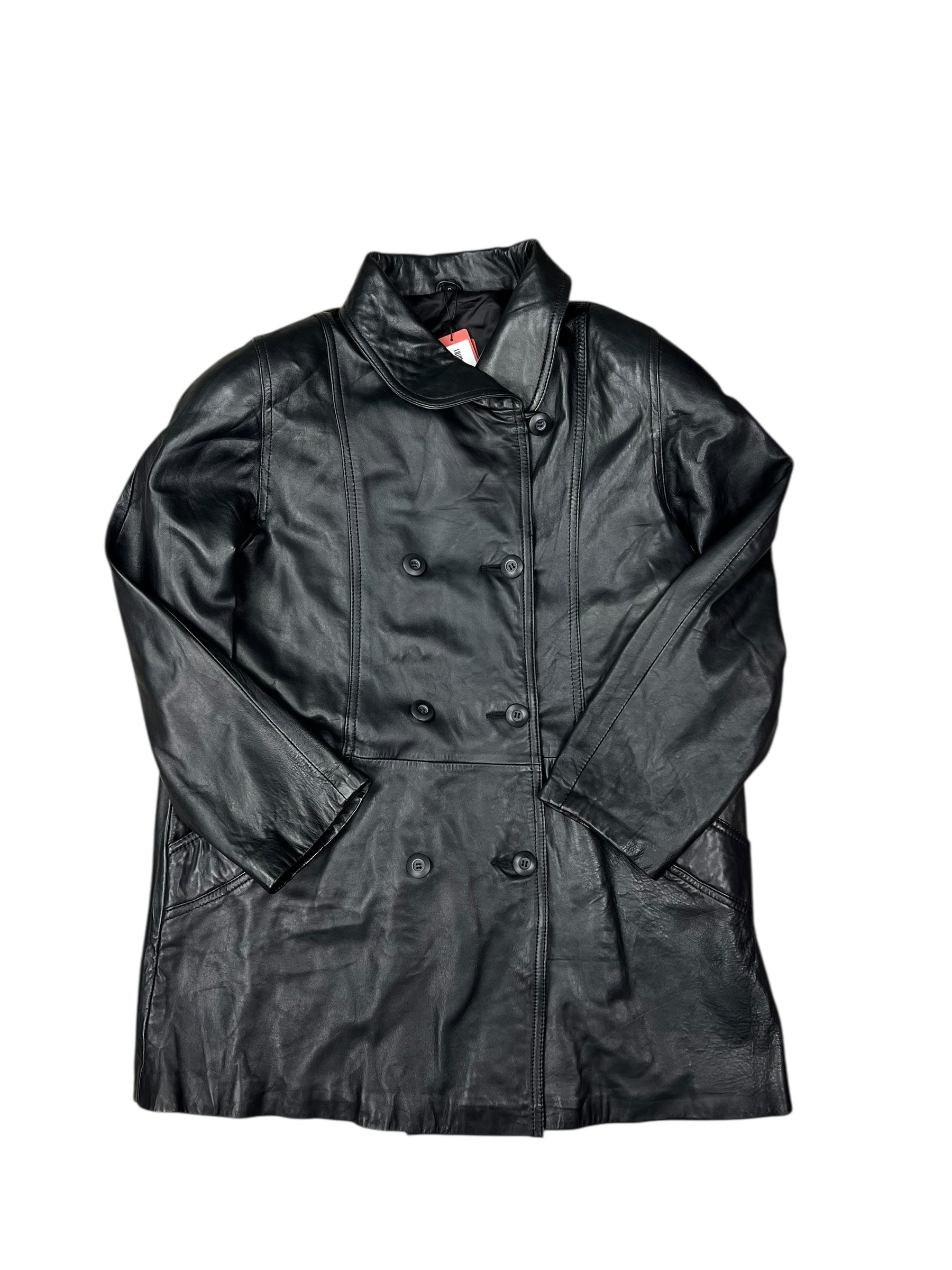 Vintage Black Vegan Leather Long Coat