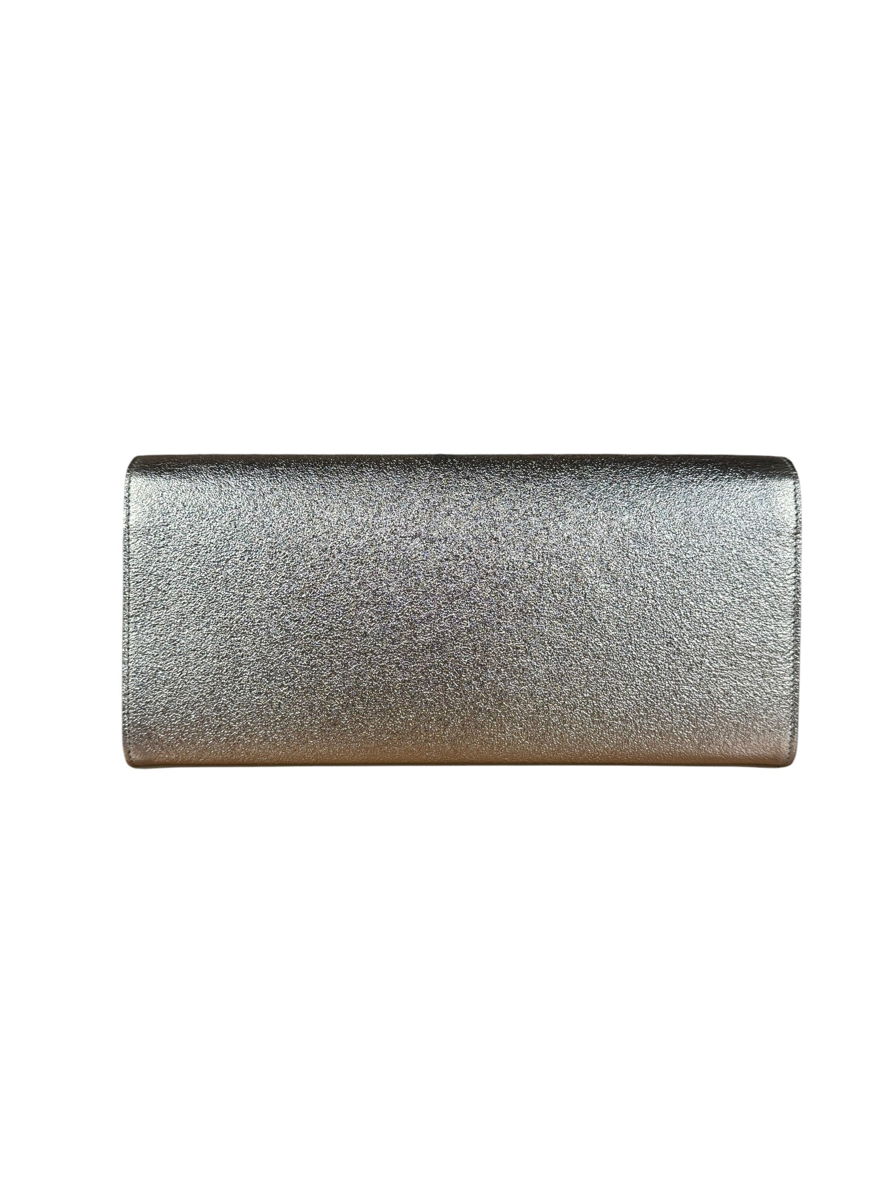 Saint Laurent Textured Metallic YSL Kate Clutch Bag
