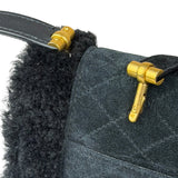 YSL Bicolor Quilted-Suede Shearling Gaby Shoulder Bag