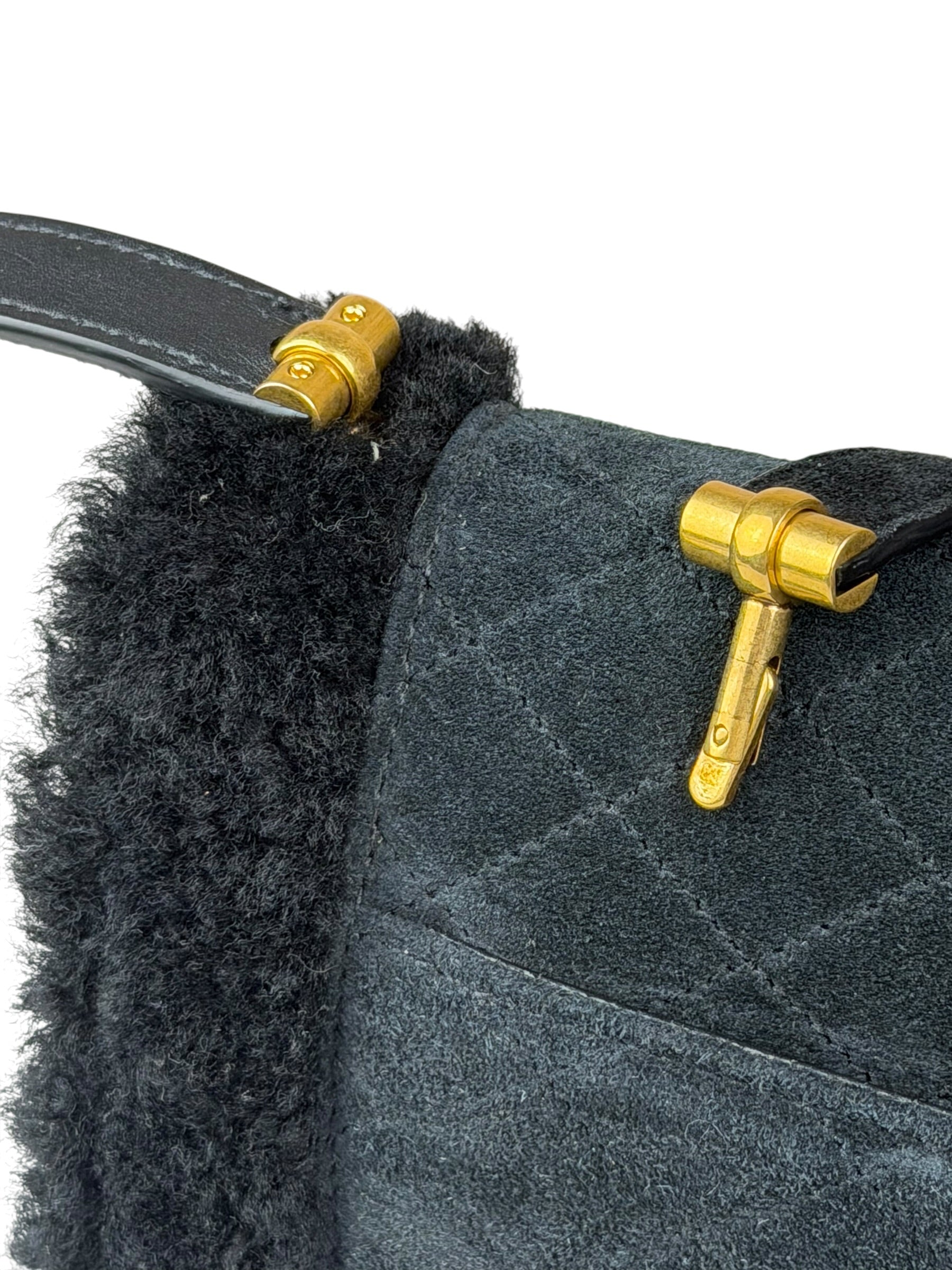 YSL Bicolor Quilted-Suede Shearling Gaby Shoulder Bag
