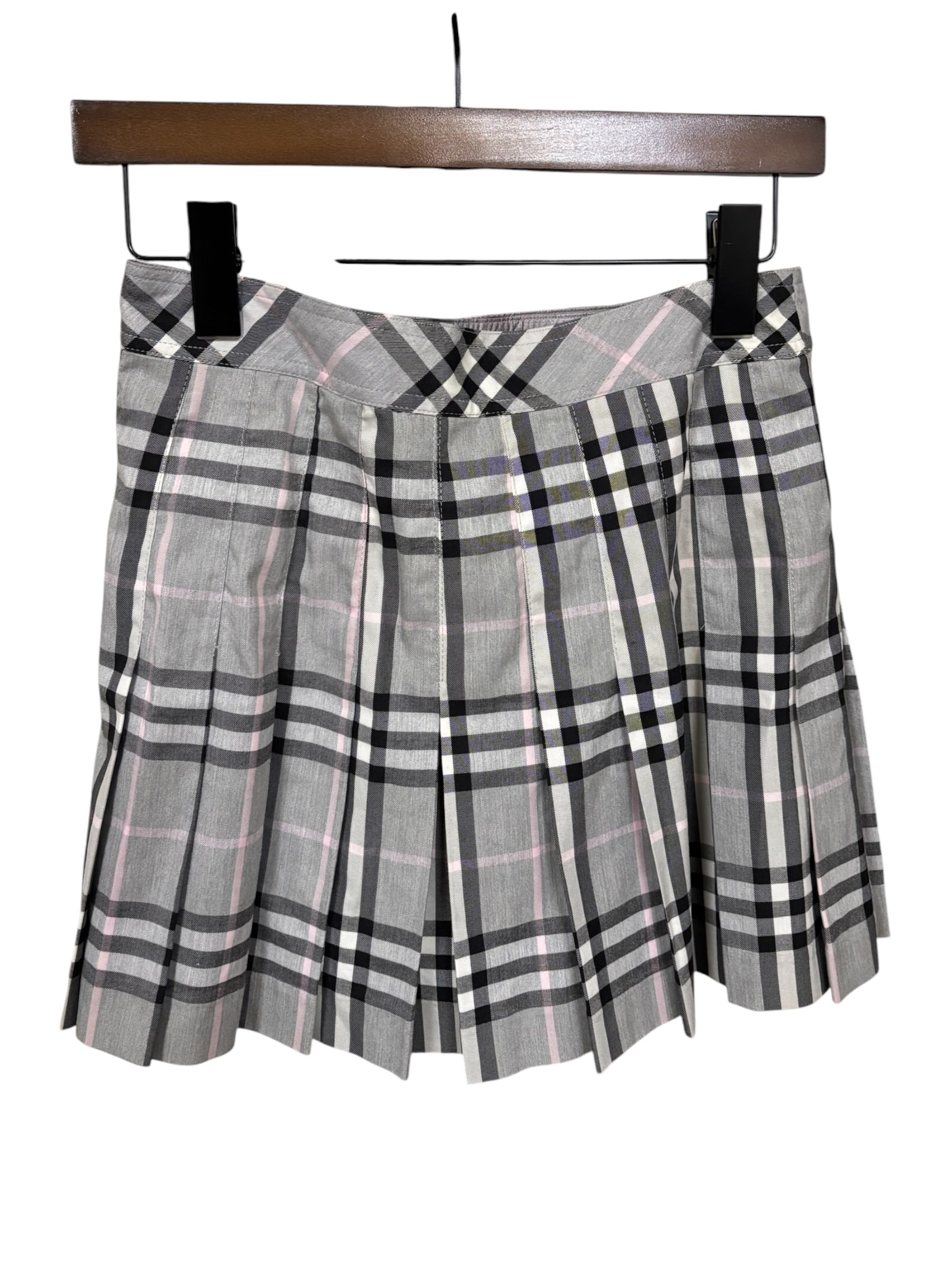 Burberry Grey Plaid House Check Frayed Short Skirt