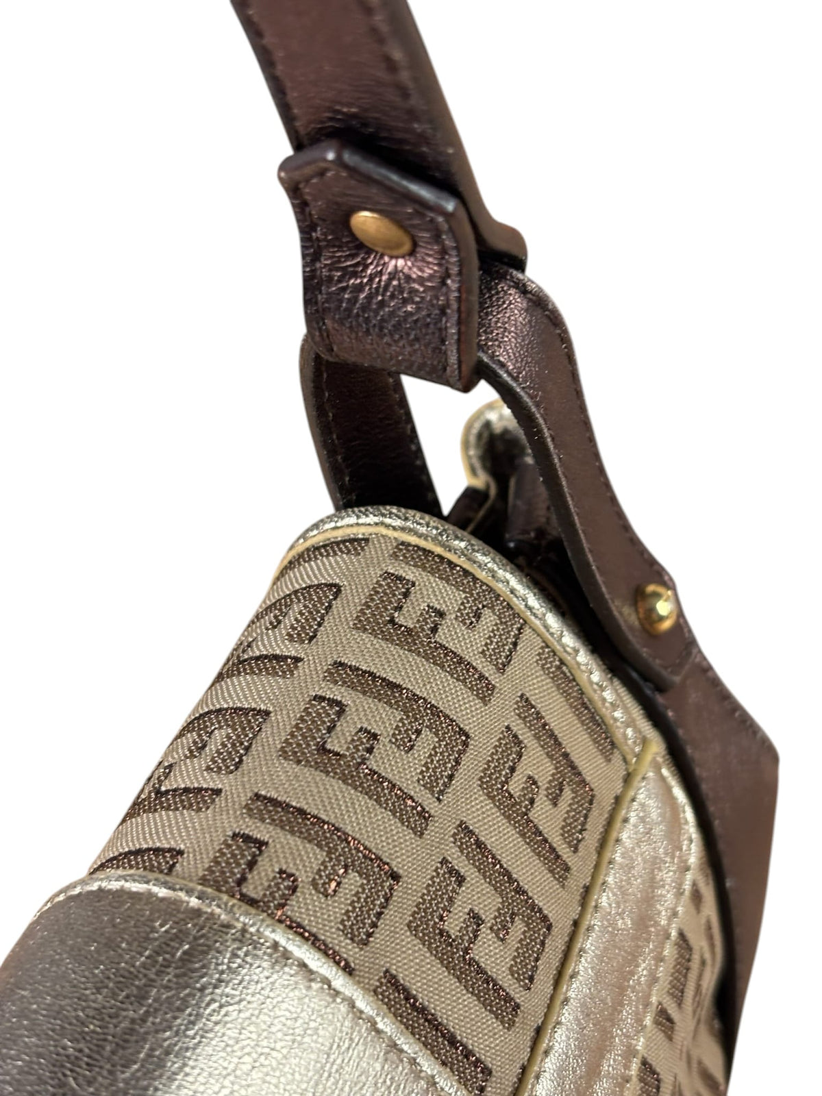 Fendi Colorblock Leather Trim Zucca Compilation Baguette