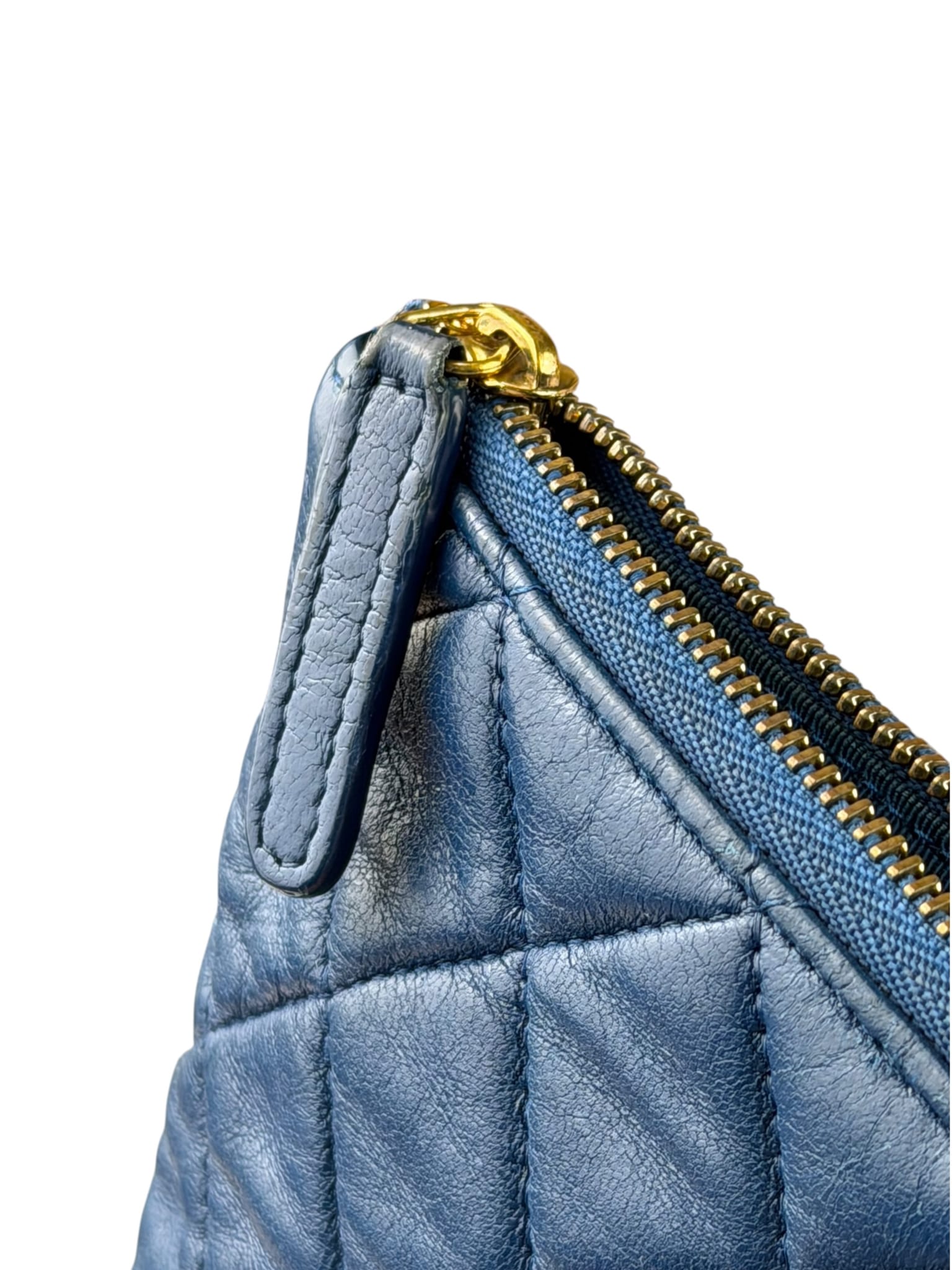Chanel Blue Quilted Leather O-Case Zipped Pouch 2017