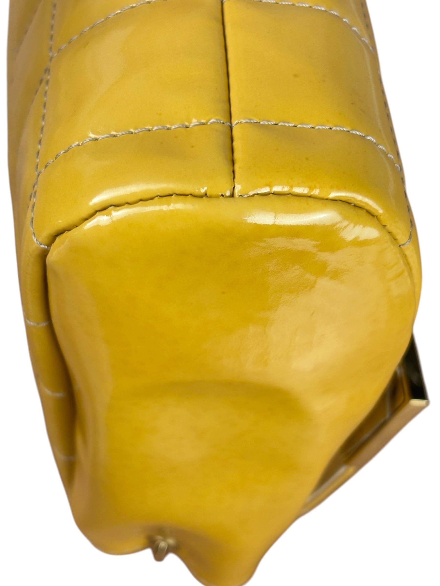 Chanel Yellow Patent Chocolate Bar Quilted CC Shoulder Bag 2002
