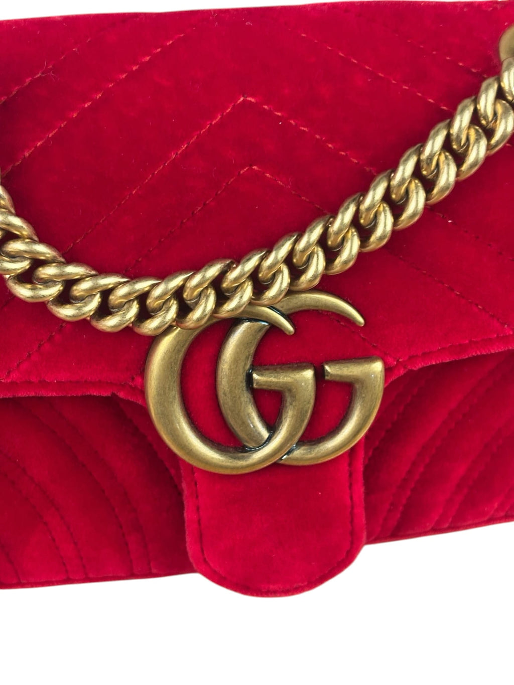 Gucci Hibiscus Red Velvet Matelasse GG Marmont Flap Bag