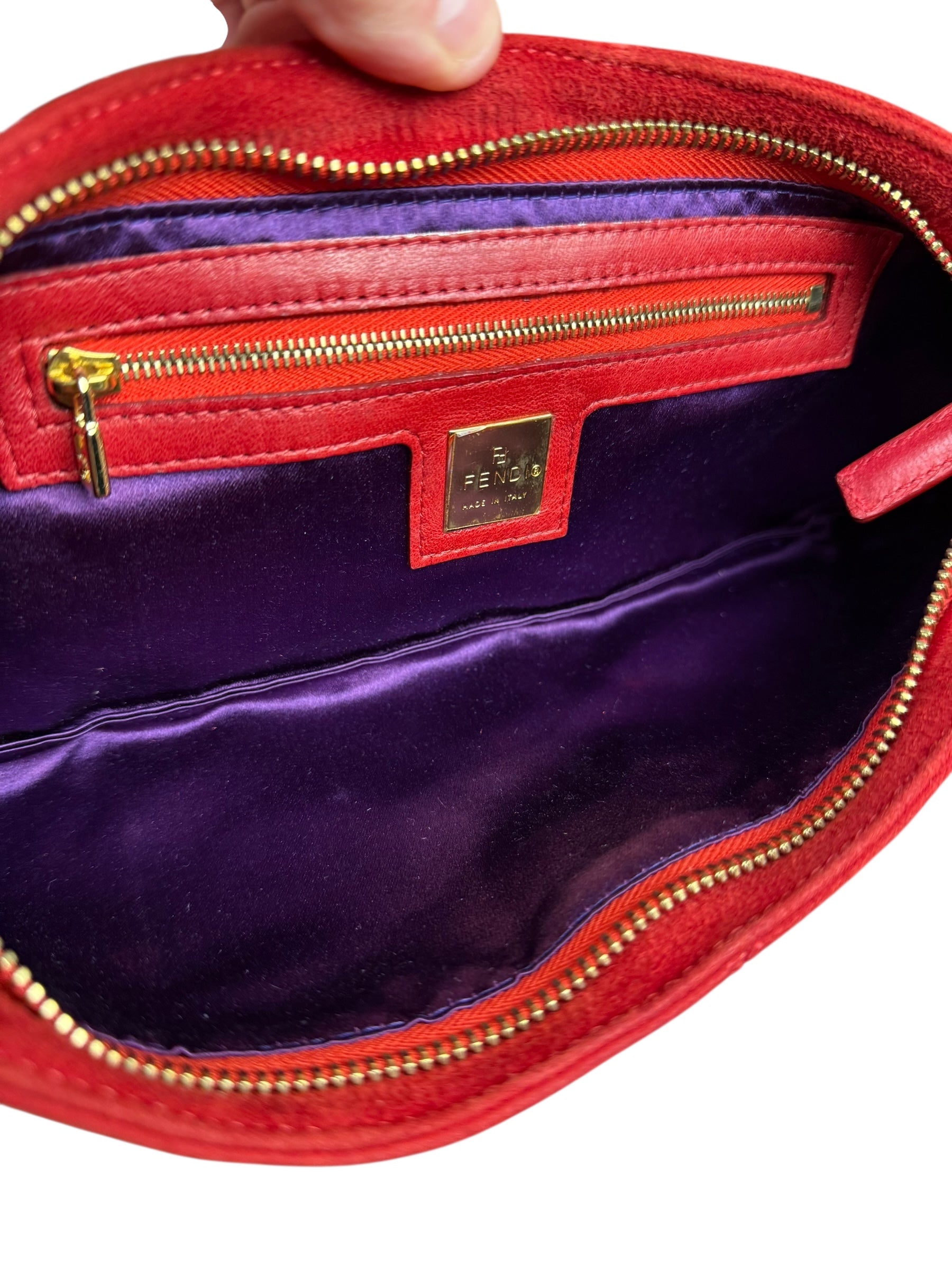 Fendi Red Suede Baguette Crossbody Bag