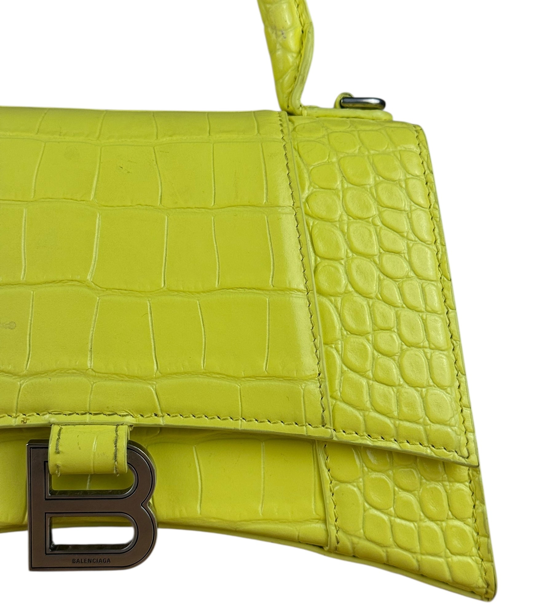Balenciaga Small Yellow Croc Hourglass 2Way Handbag