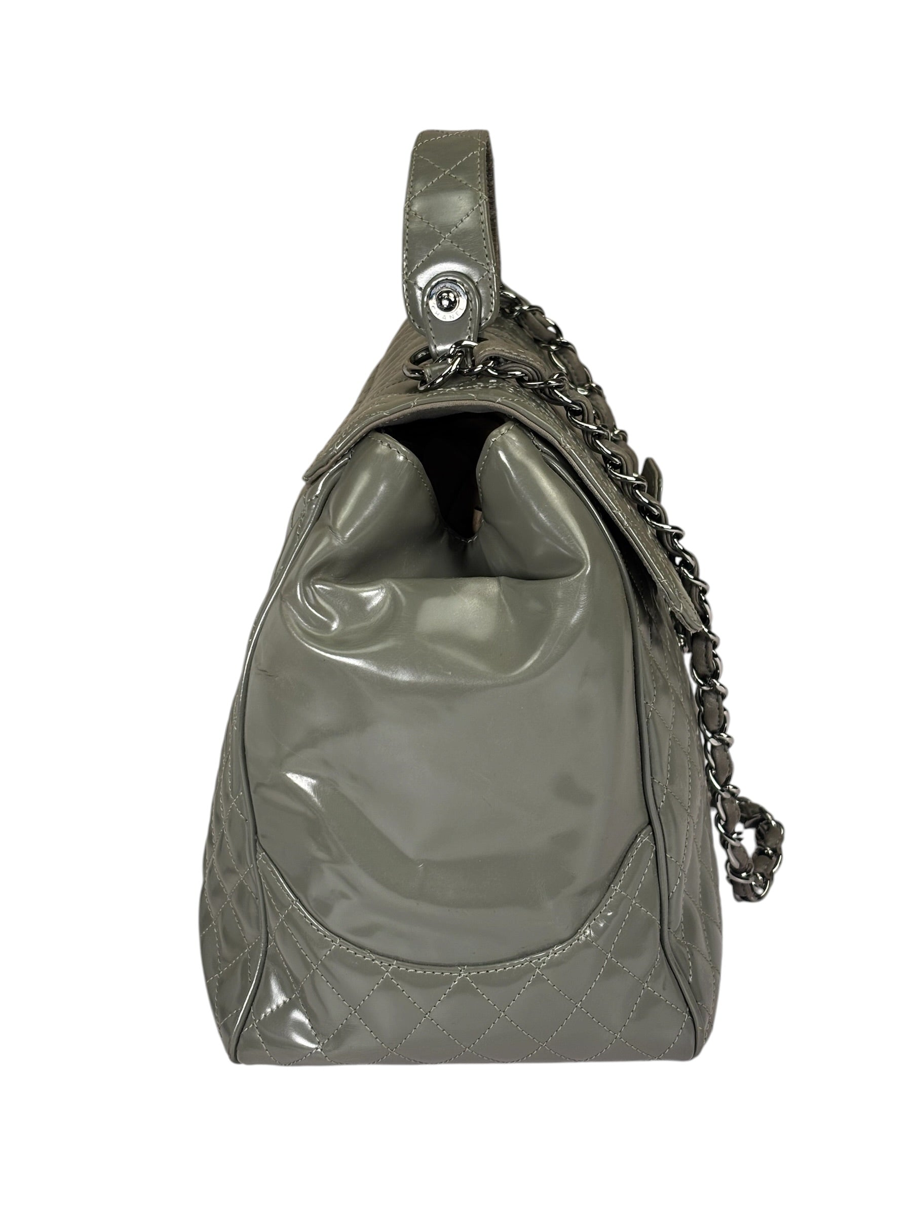 Chanel Grey Patent Leather Mademoiselle Kelly Flap Bag 2008
