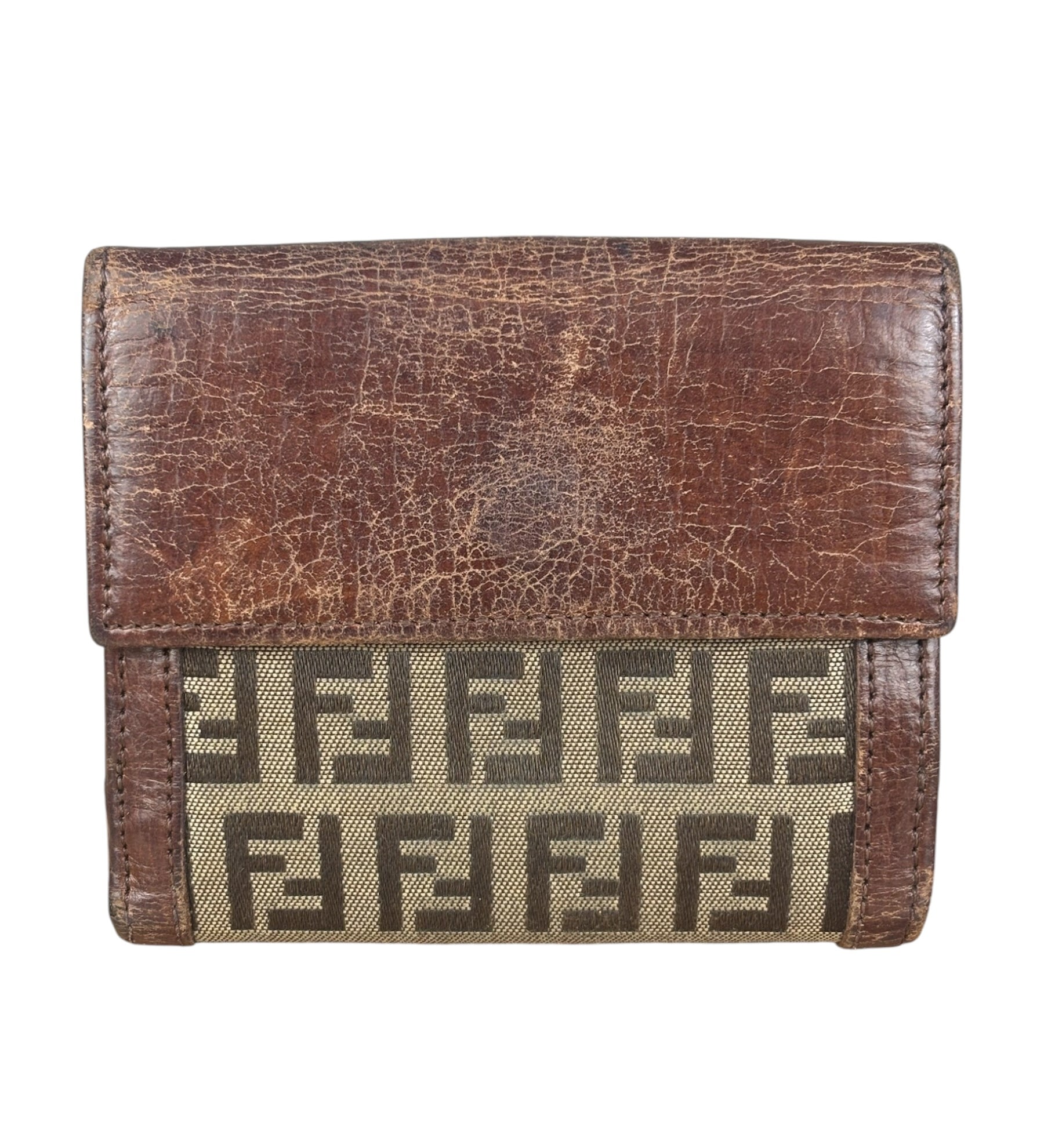 Fendi FF Buckle Canvas Print Compact Wallet