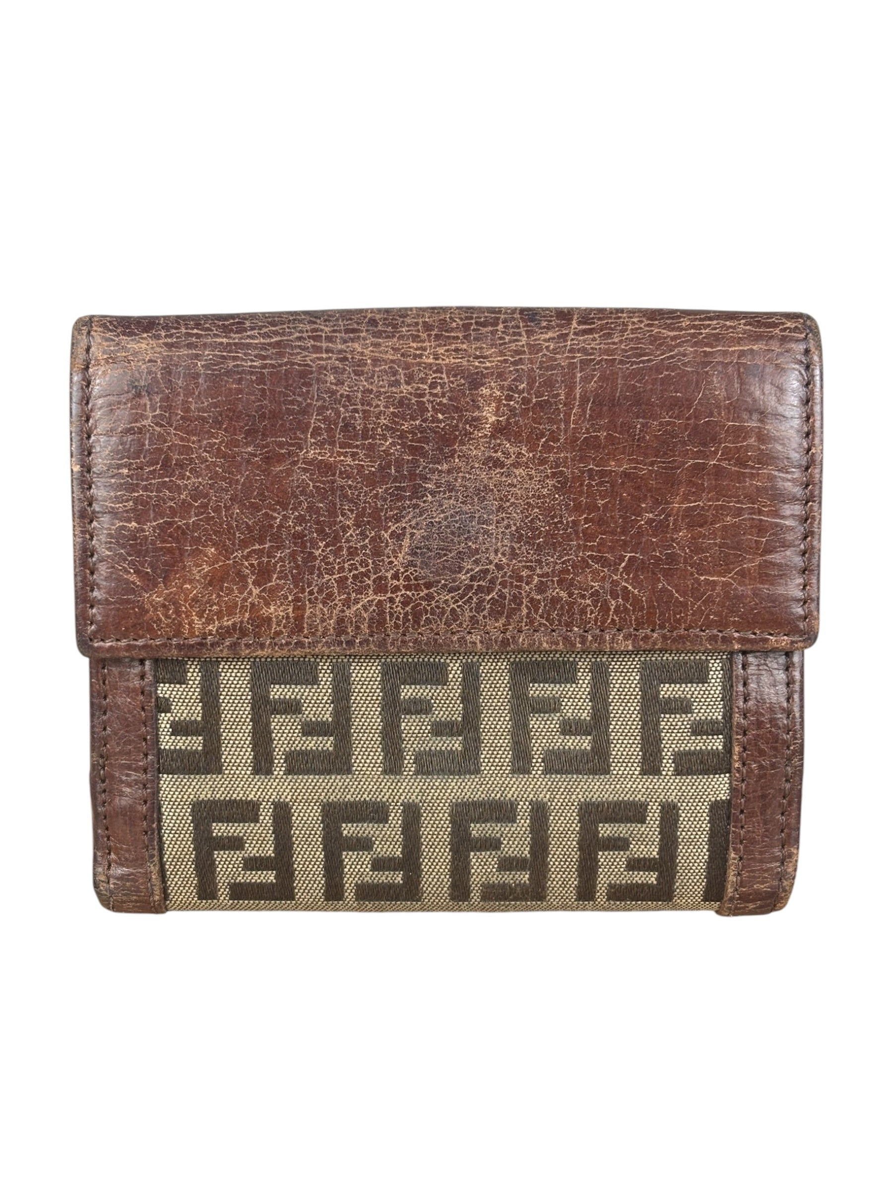 Fendi FF Buckle Canvas Print Compact Wallet