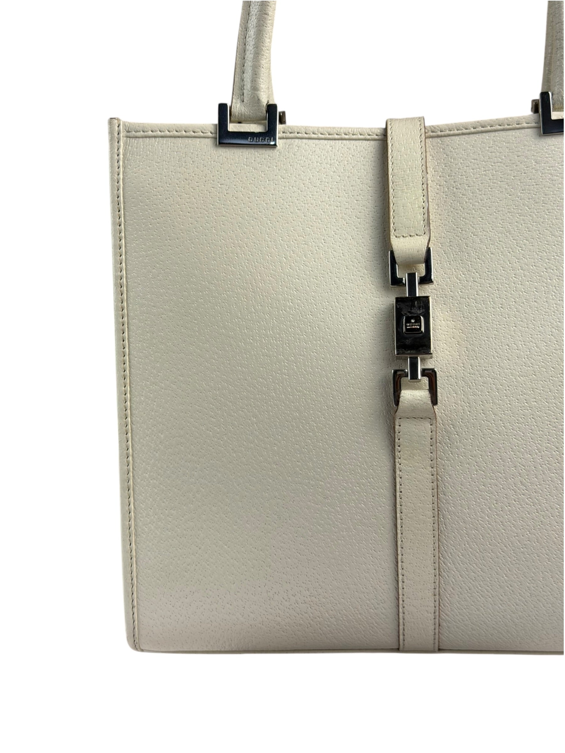 Gucci Off-White Leather Piston Lock Jackie Tote