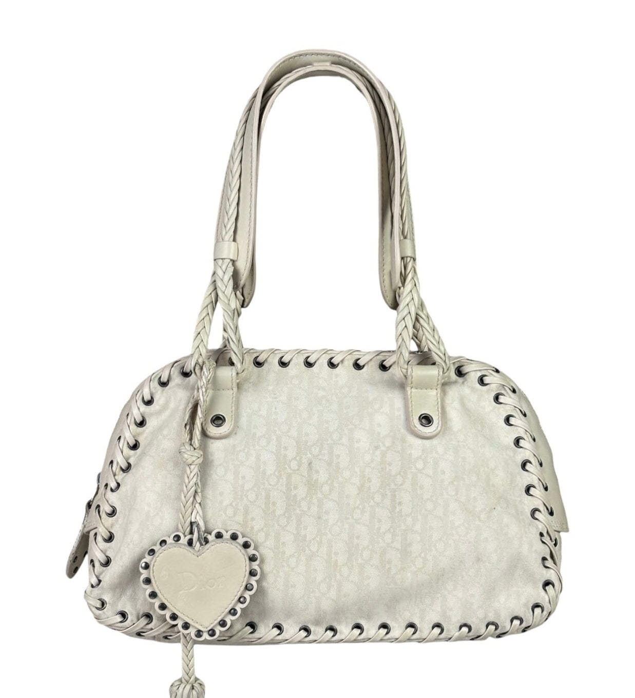 Christian Dior Cream Leather Braided Ethnic Shoulder Bag