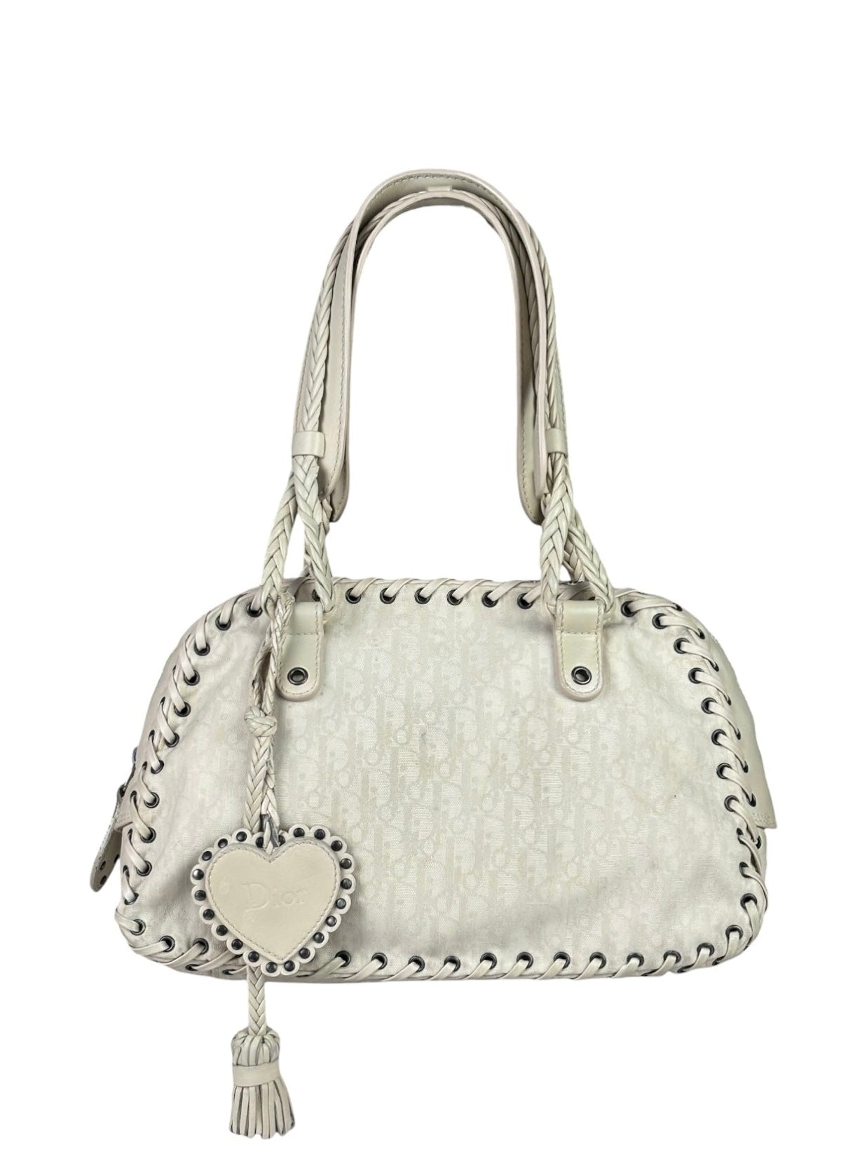 Christian Dior Cream Leather Braided Ethnic Shoulder Bag