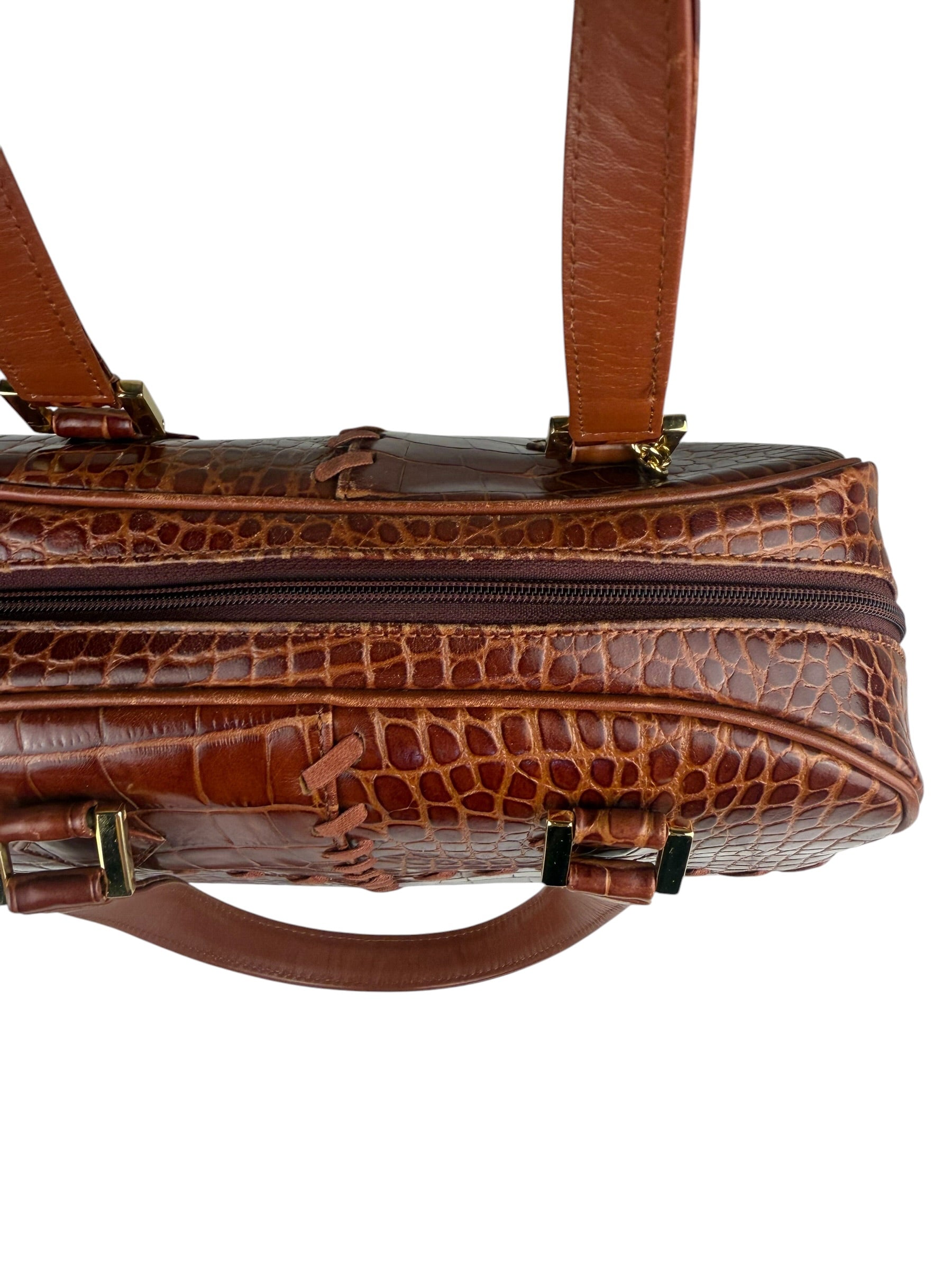 Yves Saint Laurent Vintage Croc-Embossed Leather Handbag