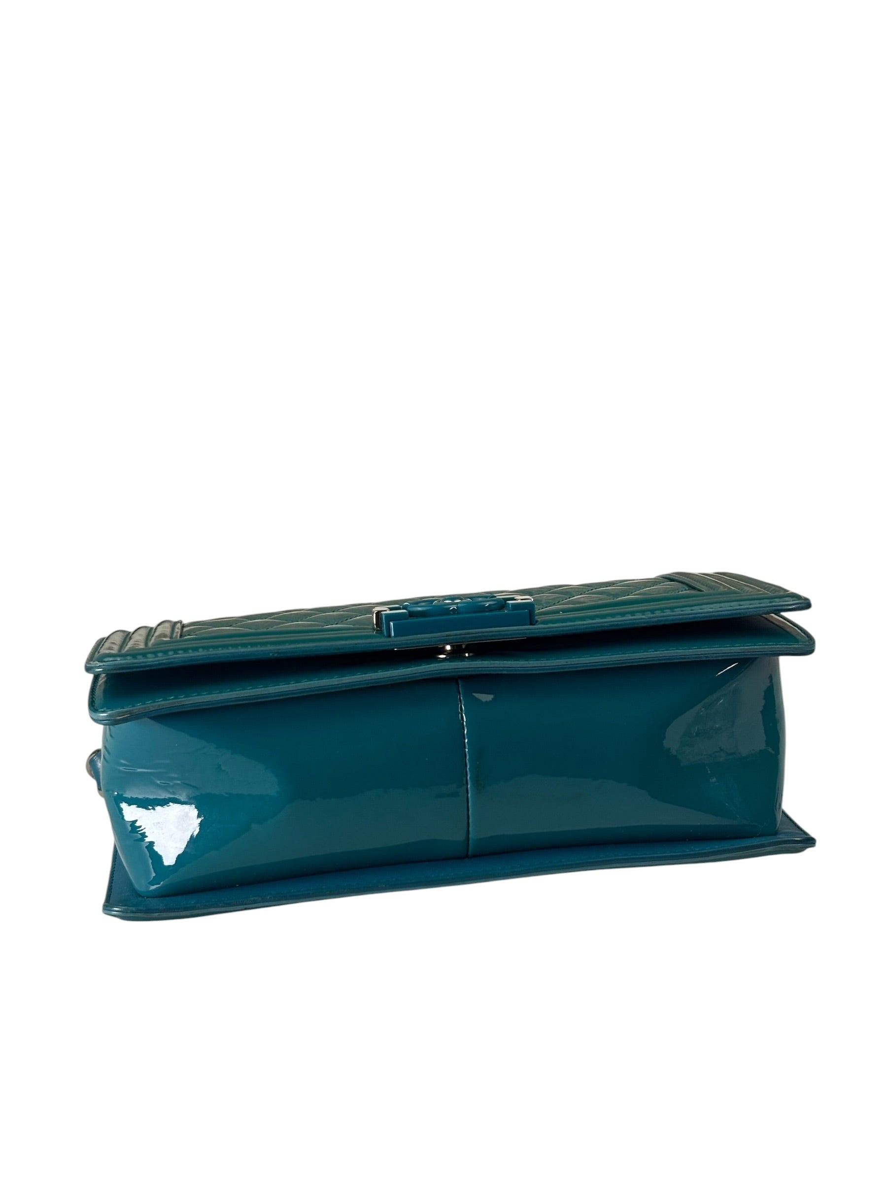 Chanel Teal Quilted Patent Leather Boy Flap Bag 2014