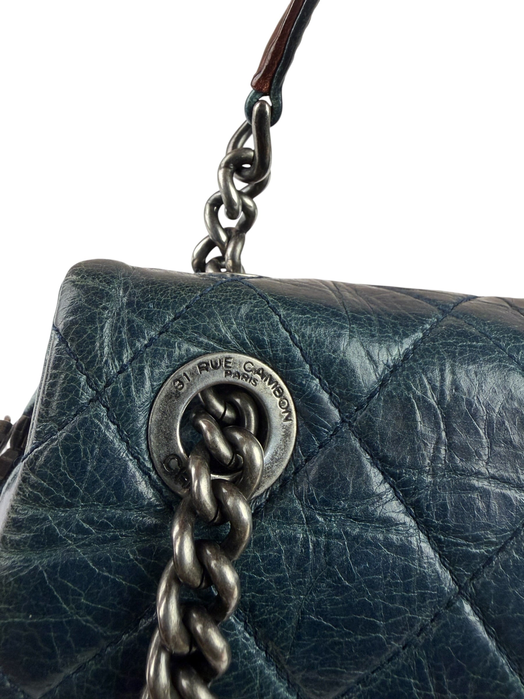 Chanel Blue Glazed Calfskin Portobello Flap Bag 2014