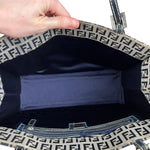 Fendi FF Buckle Navy Zucca Tote Handbag