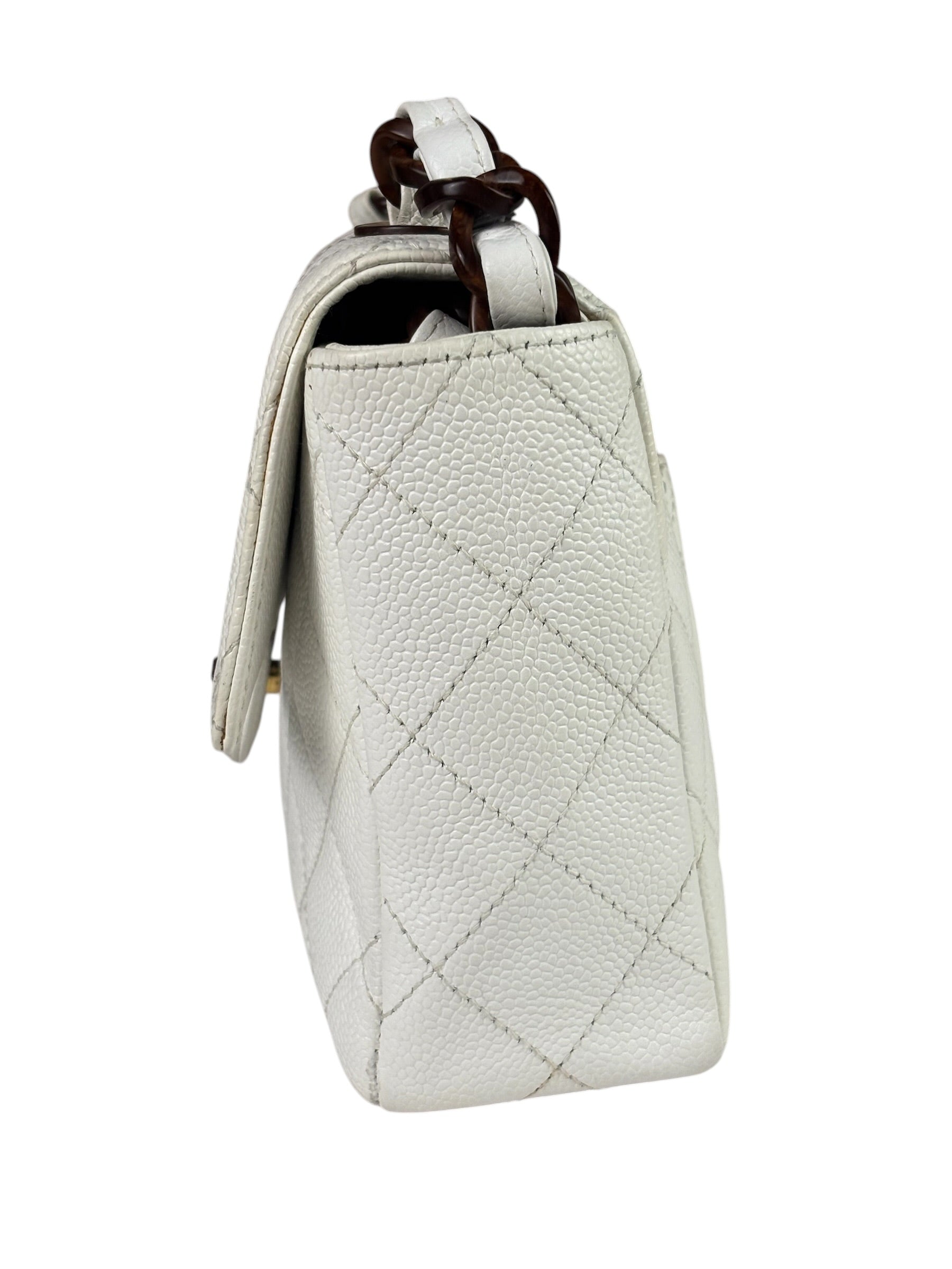 Chanel White Quilted Caviar Wooden M Flap 1999