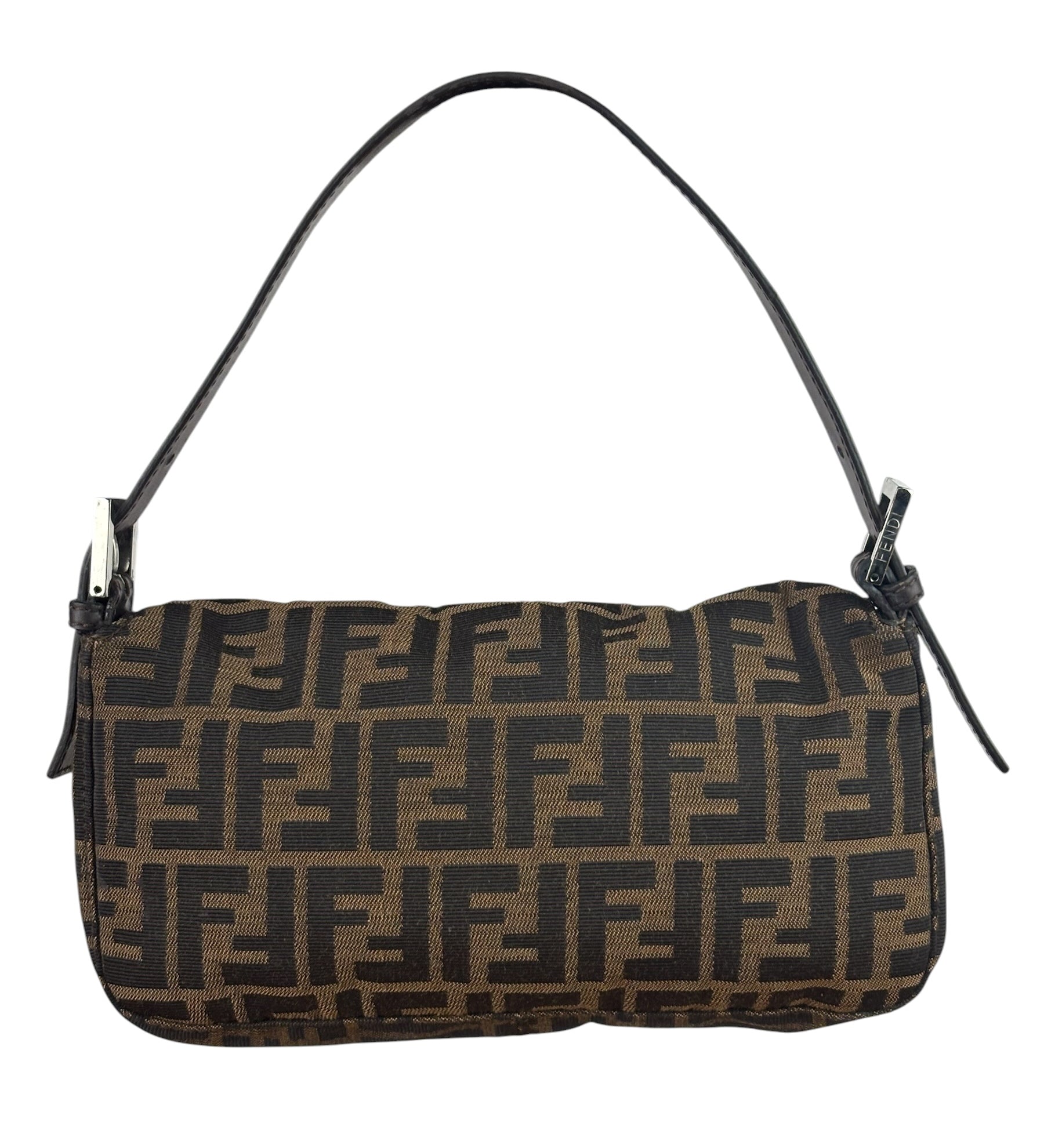 Fendi Brown Leather Trim Baguette