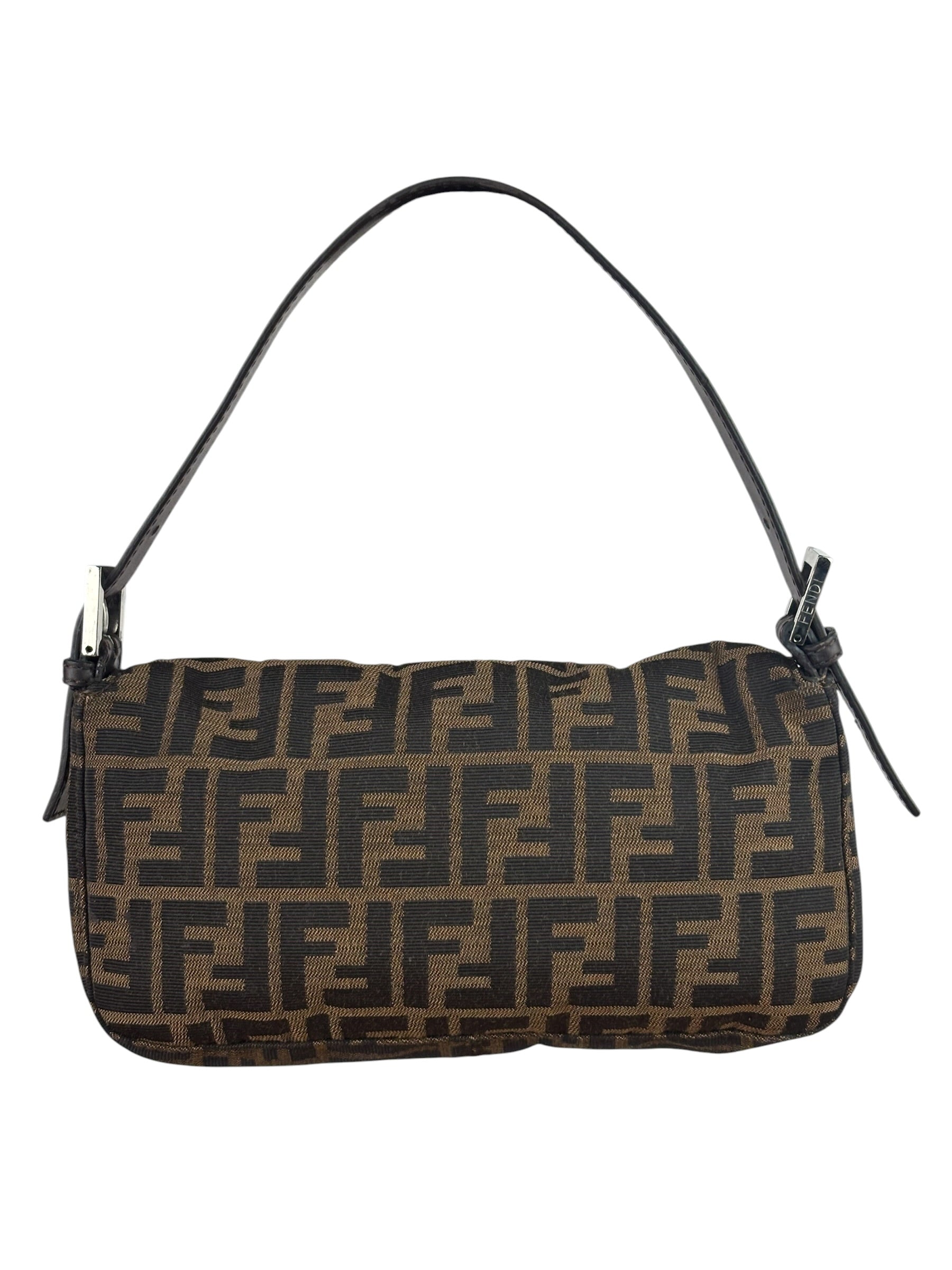 Fendi Brown Leather Trim Baguette