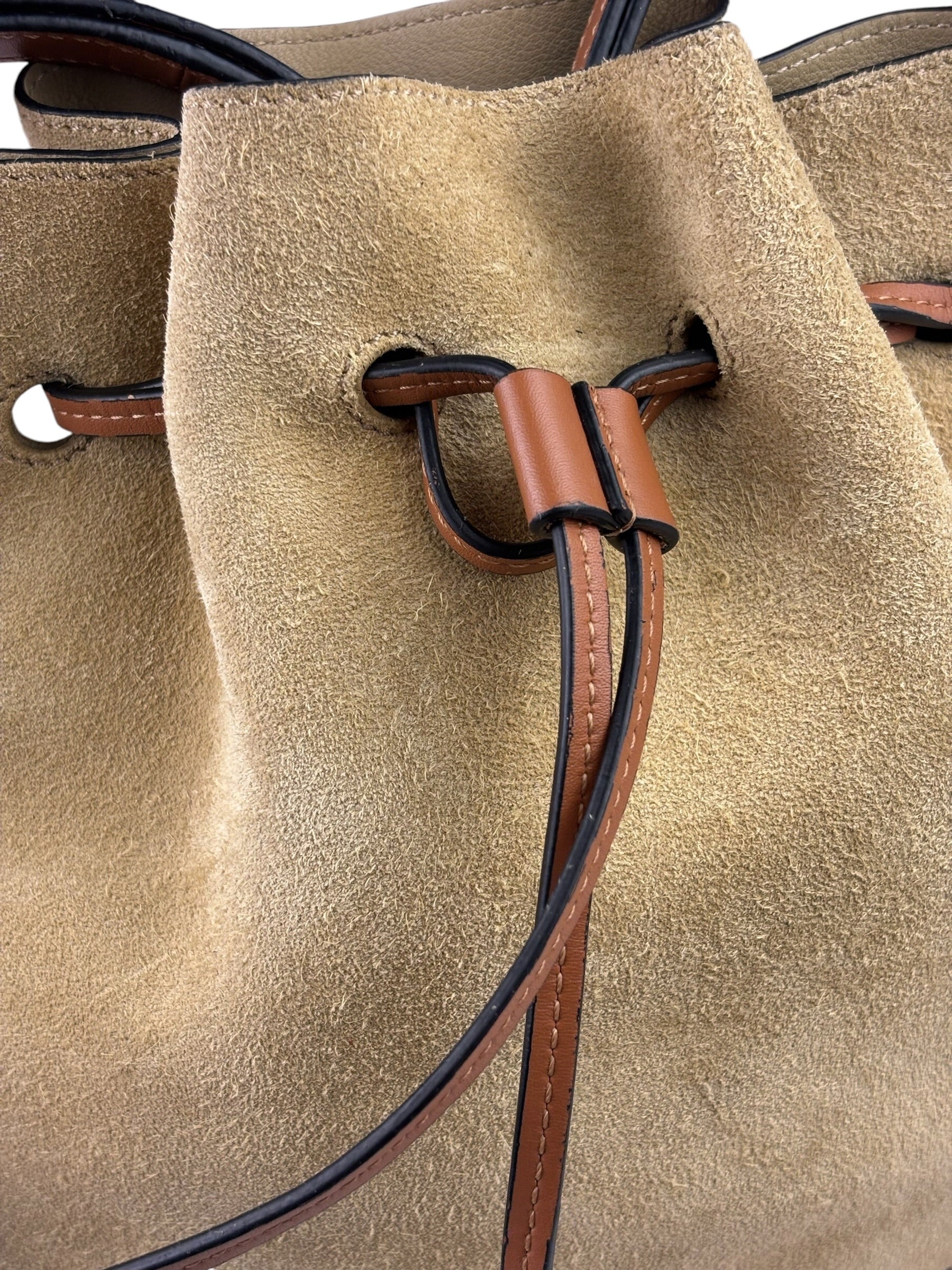 Loewe Brown/Beige Suede/Leather Trim Horseshoe Shoulder Bag