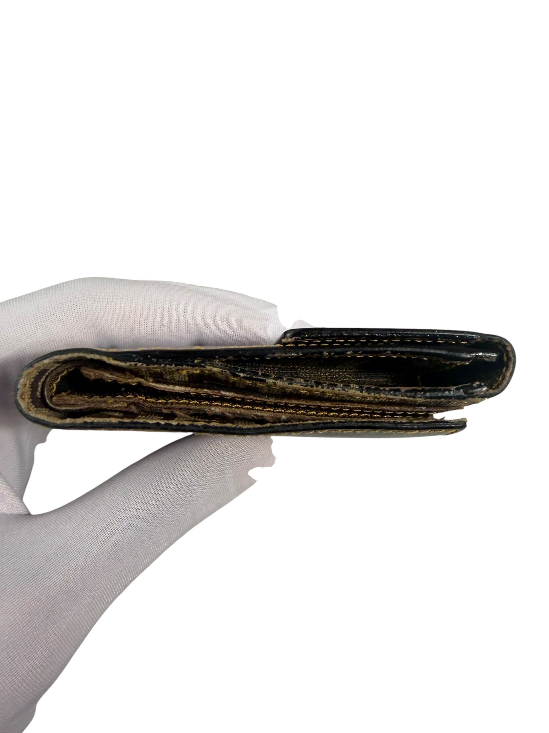 Fendi Black Patent Leather Coacted Canvas French Compact Wallet