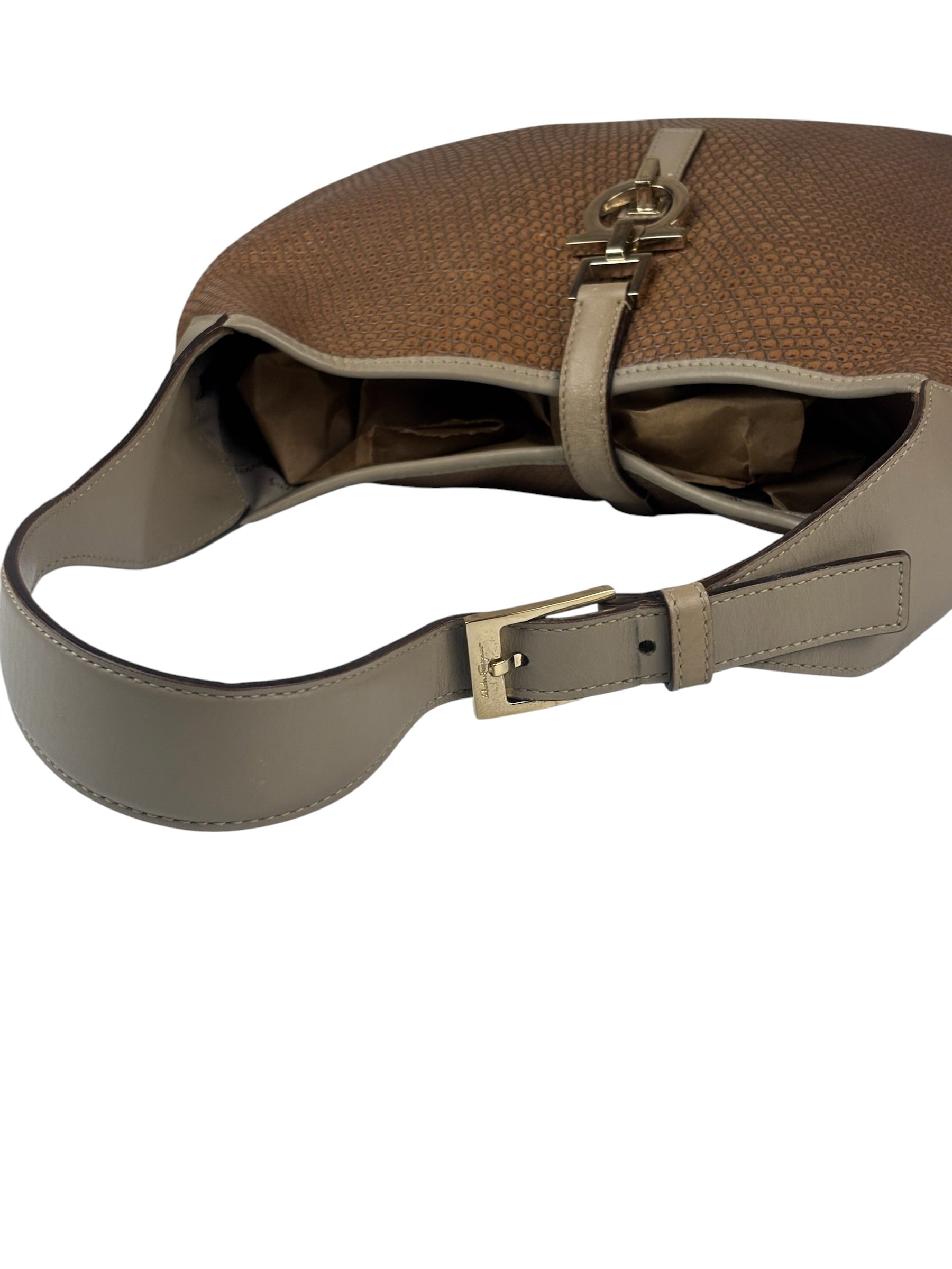 Salvatore Ferragamo Brown Lizard-Embossed Hobo Bag
