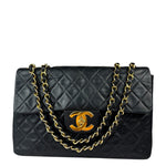 Chanel Black Quilted Leather Jumbo Flap Bag 1995