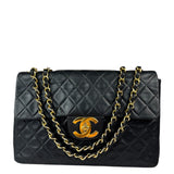 Chanel Black Quilted Leather Jumbo Flap Bag 1995