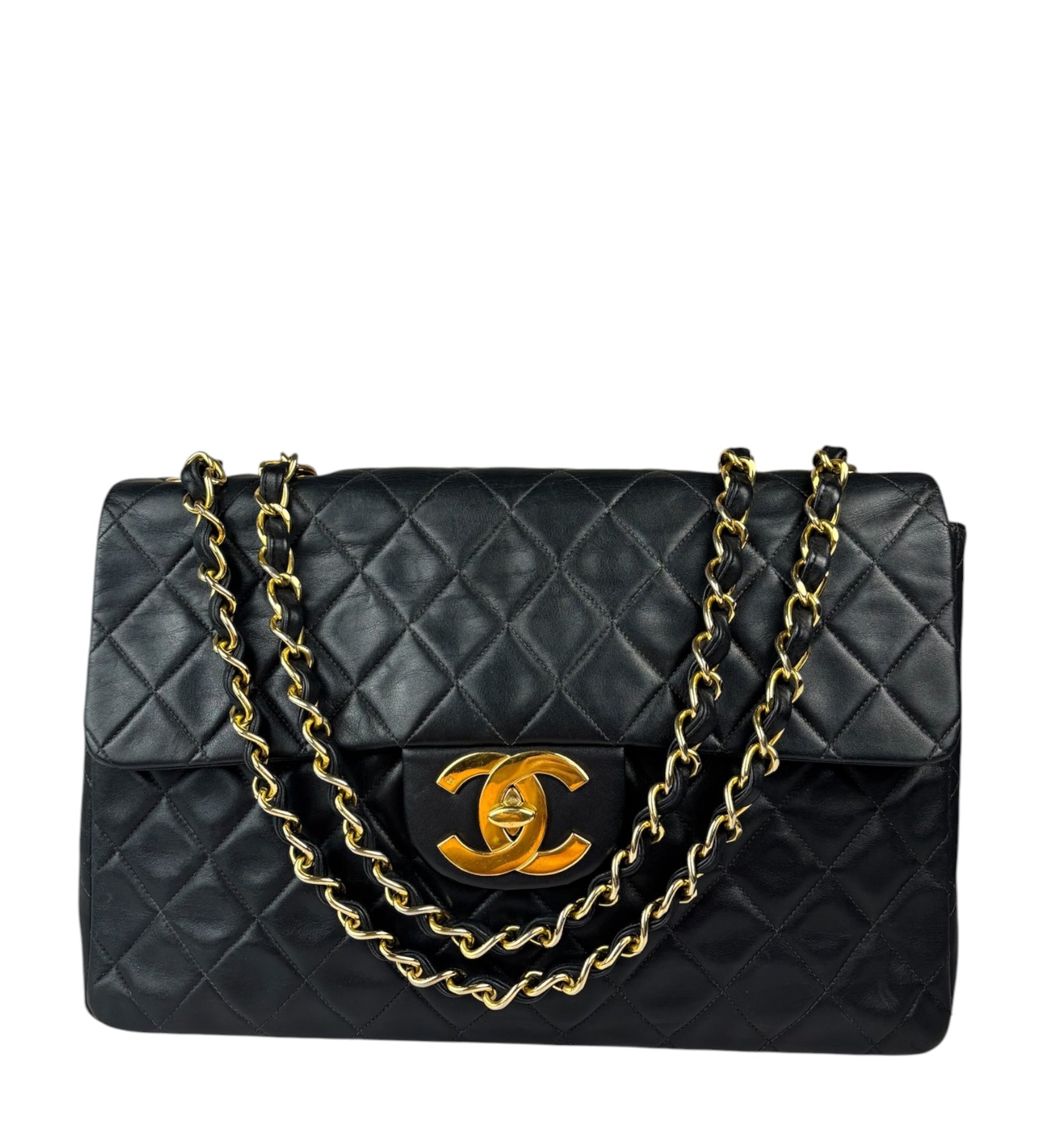 Chanel Black Quilted Leather Jumbo Flap Bag 1995