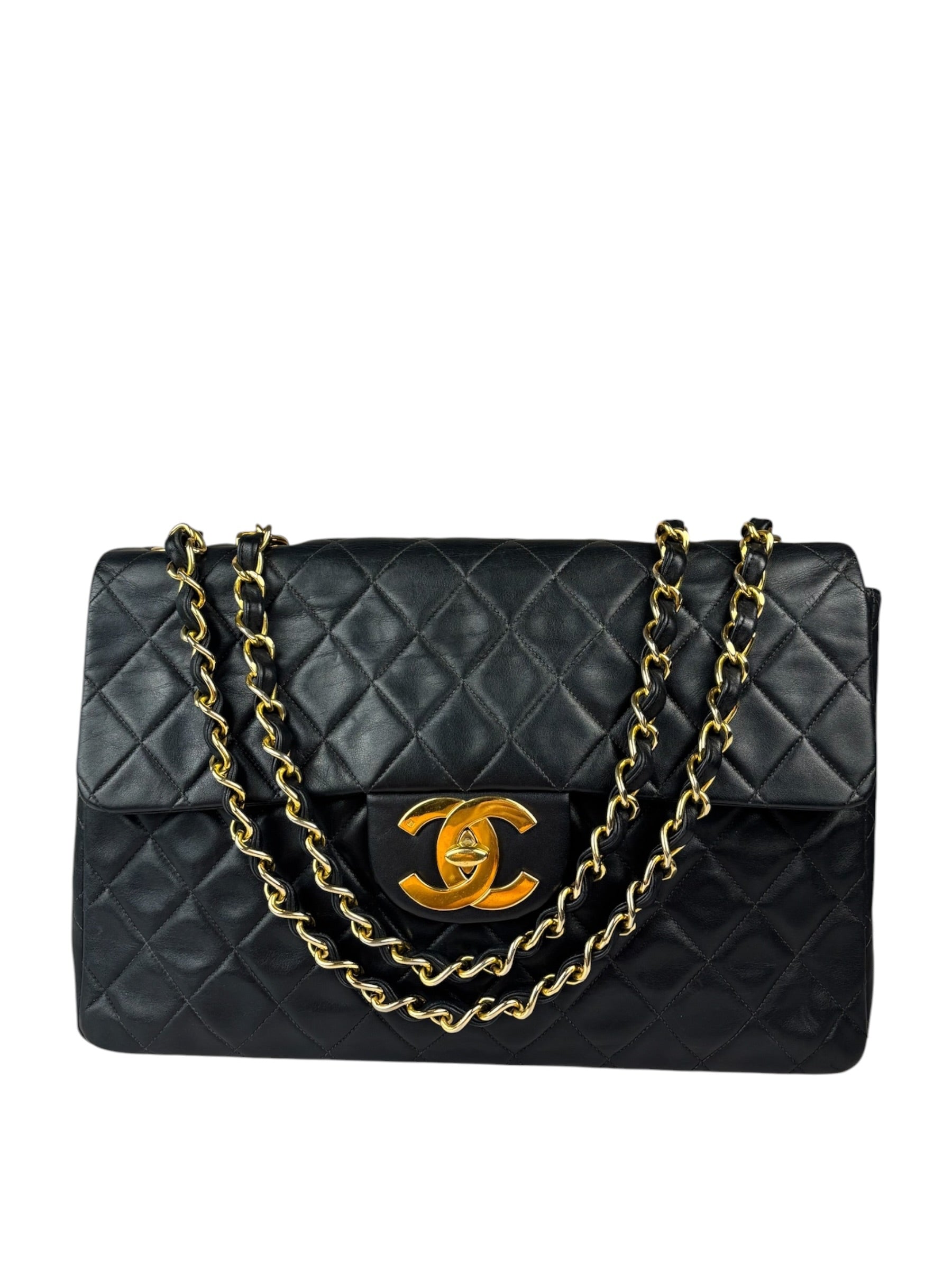 Chanel Black Quilted Leather Jumbo Flap Bag 1995