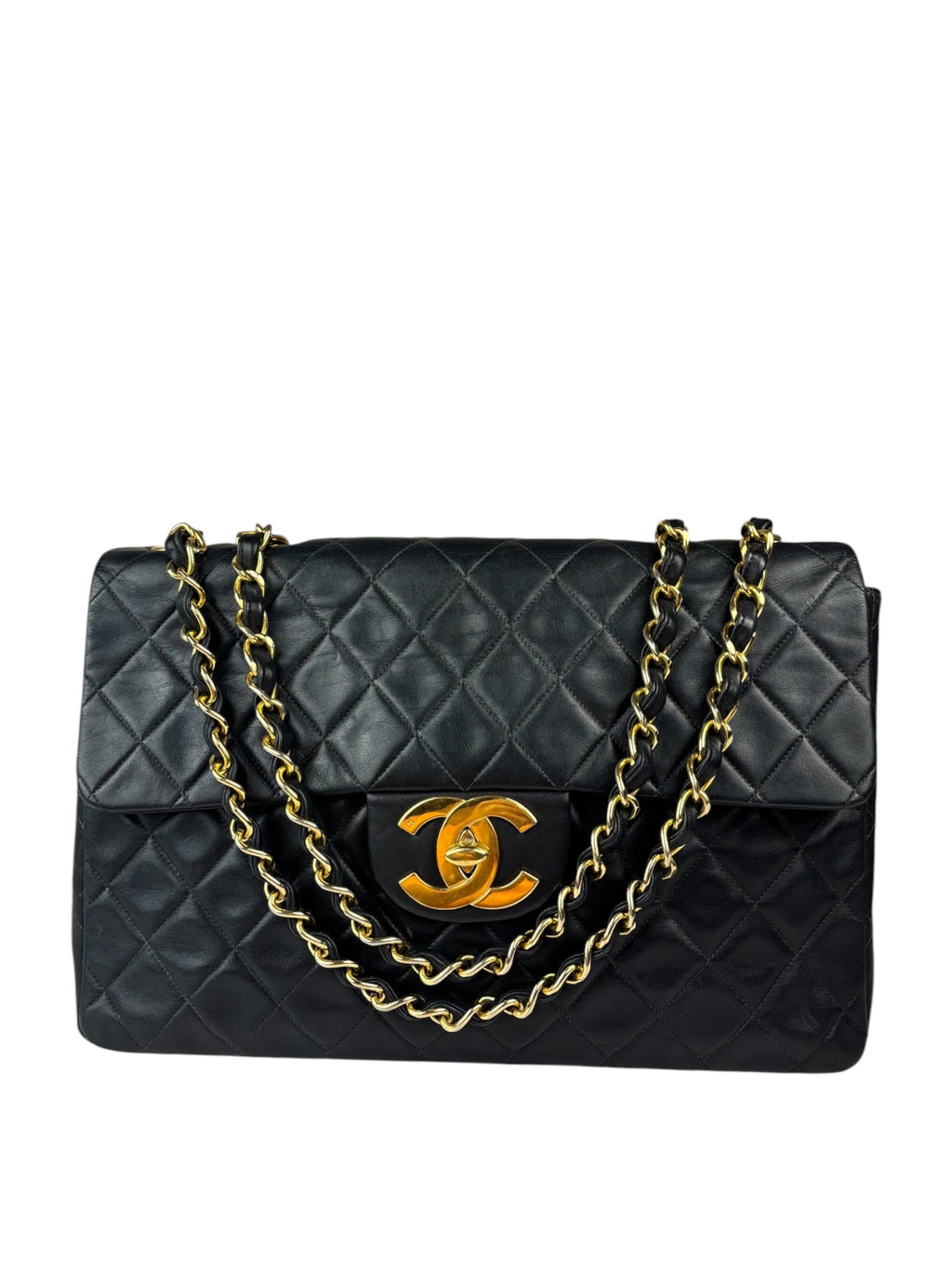 Chanel Black Quilted Leather Jumbo Flap Bag 1995