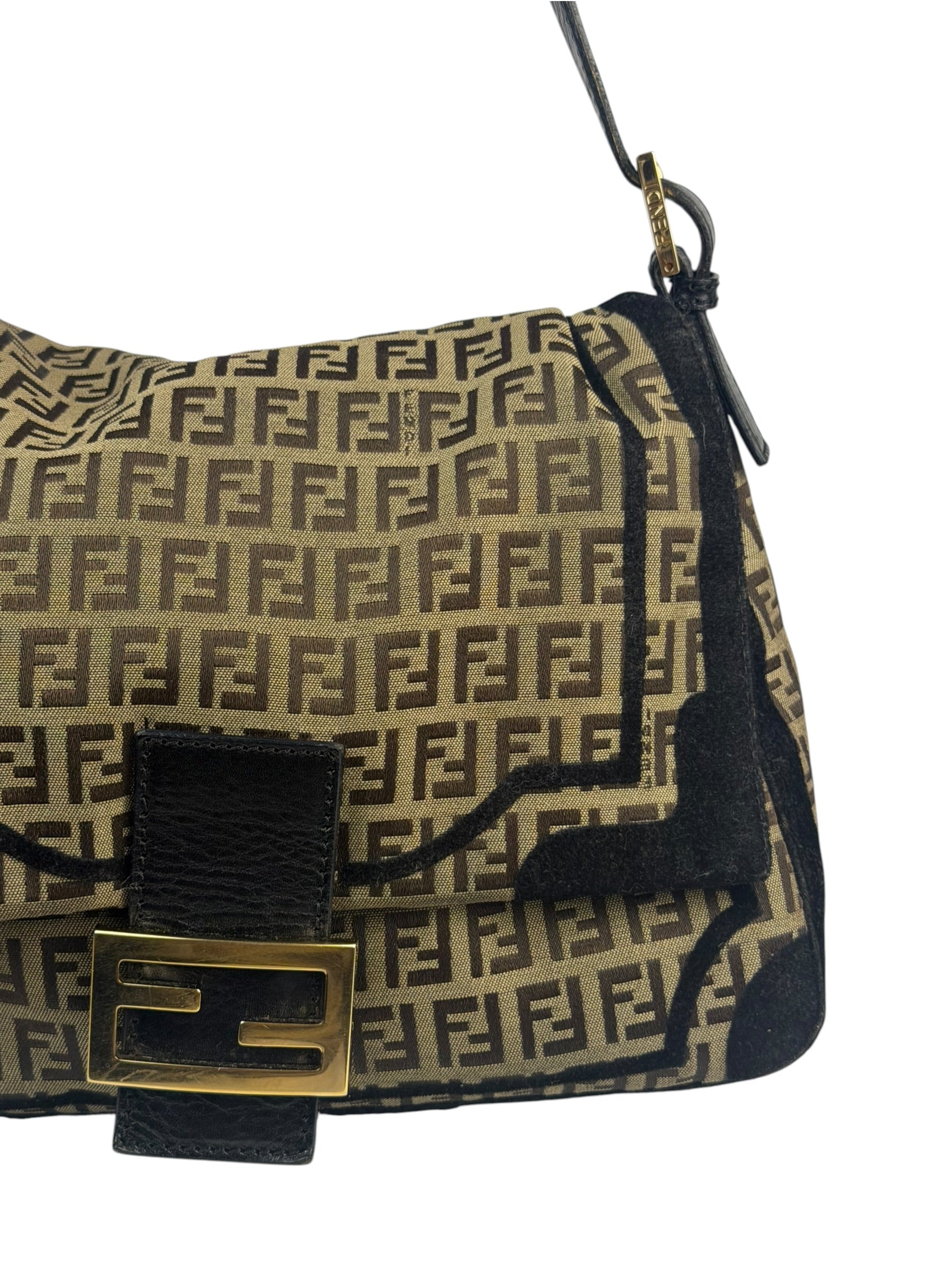 Fendi Black Trim Zucca Mamma Baguette