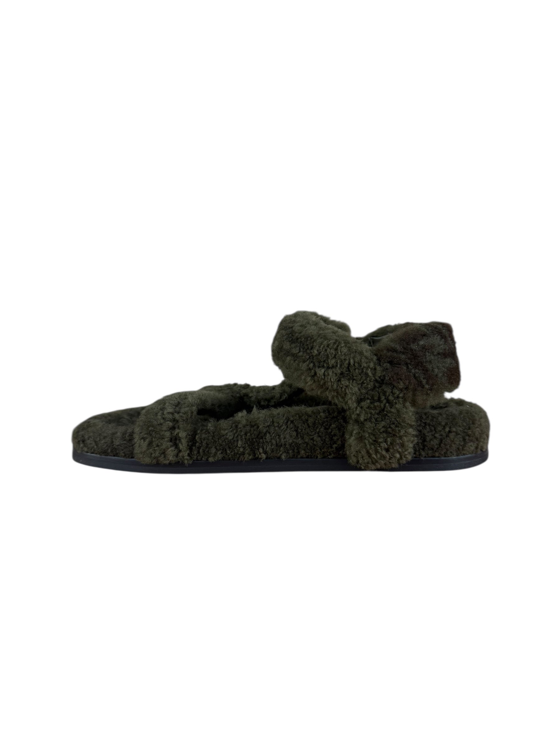 Fendi Green Shearling Sandals