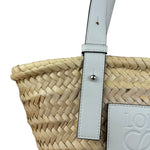 Loewe White Leather Raffia Basket Bag