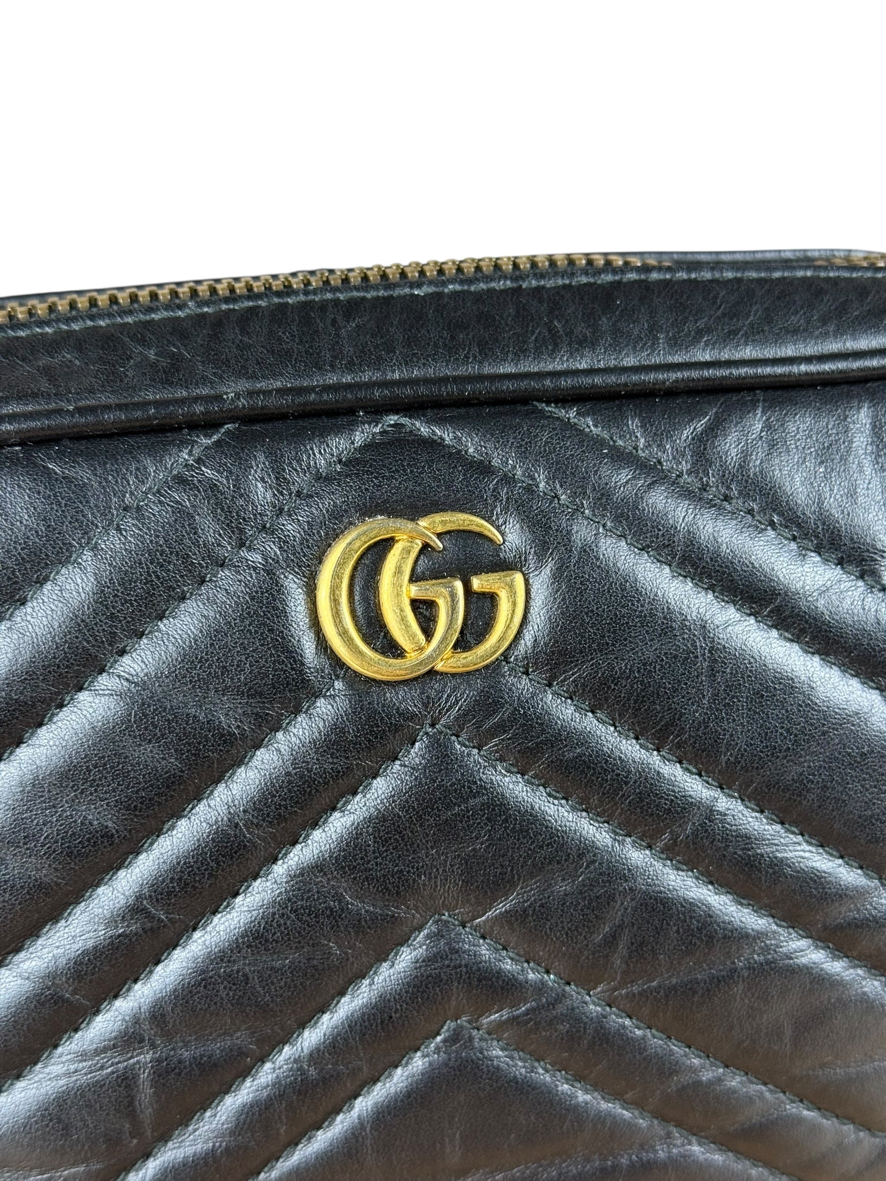 Gucci GG Black Chevron Leather Belt Bag
