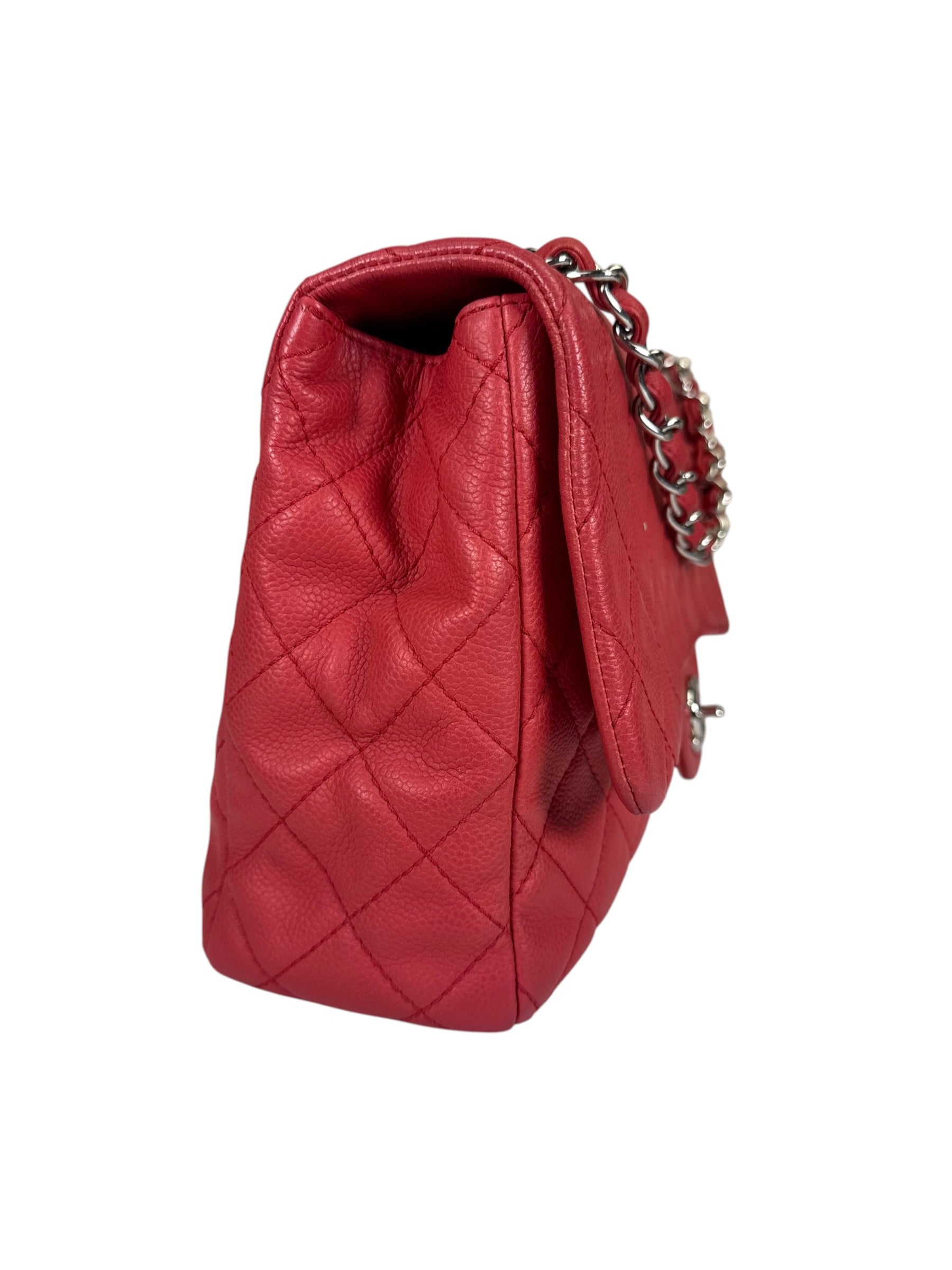 Chanel Red Quilted Caviar Leather Flap Bag 2008