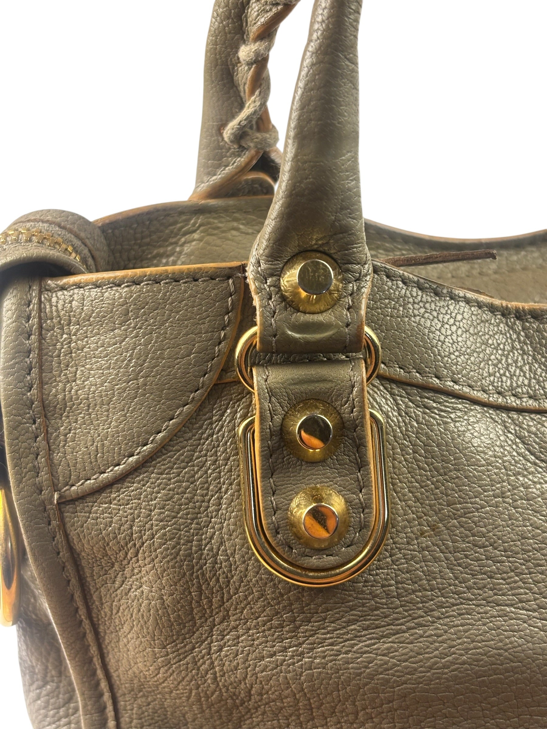 Balenciaga Gris Taupe Leather Mini Metallic Edge City Two-Way Bag