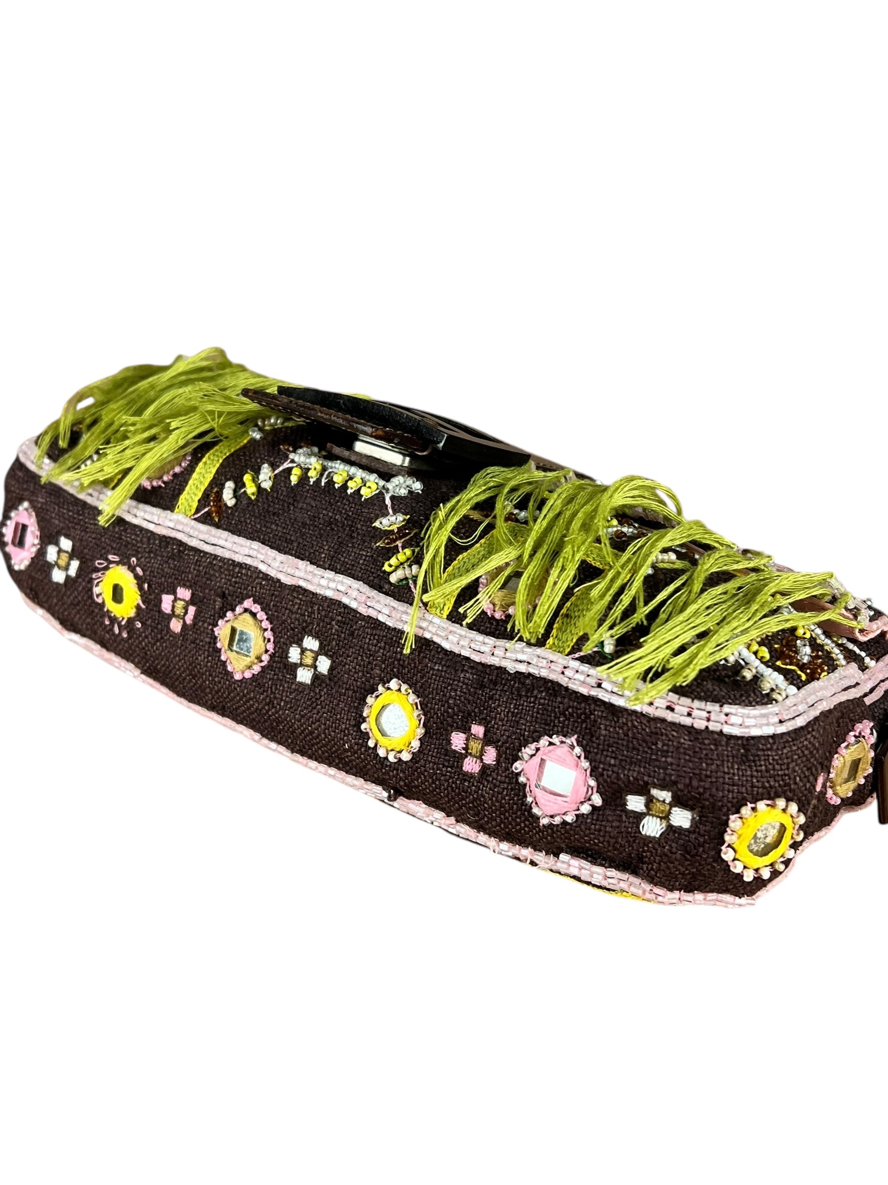 Fendi Canvas Baguette Dark Brown Beaded