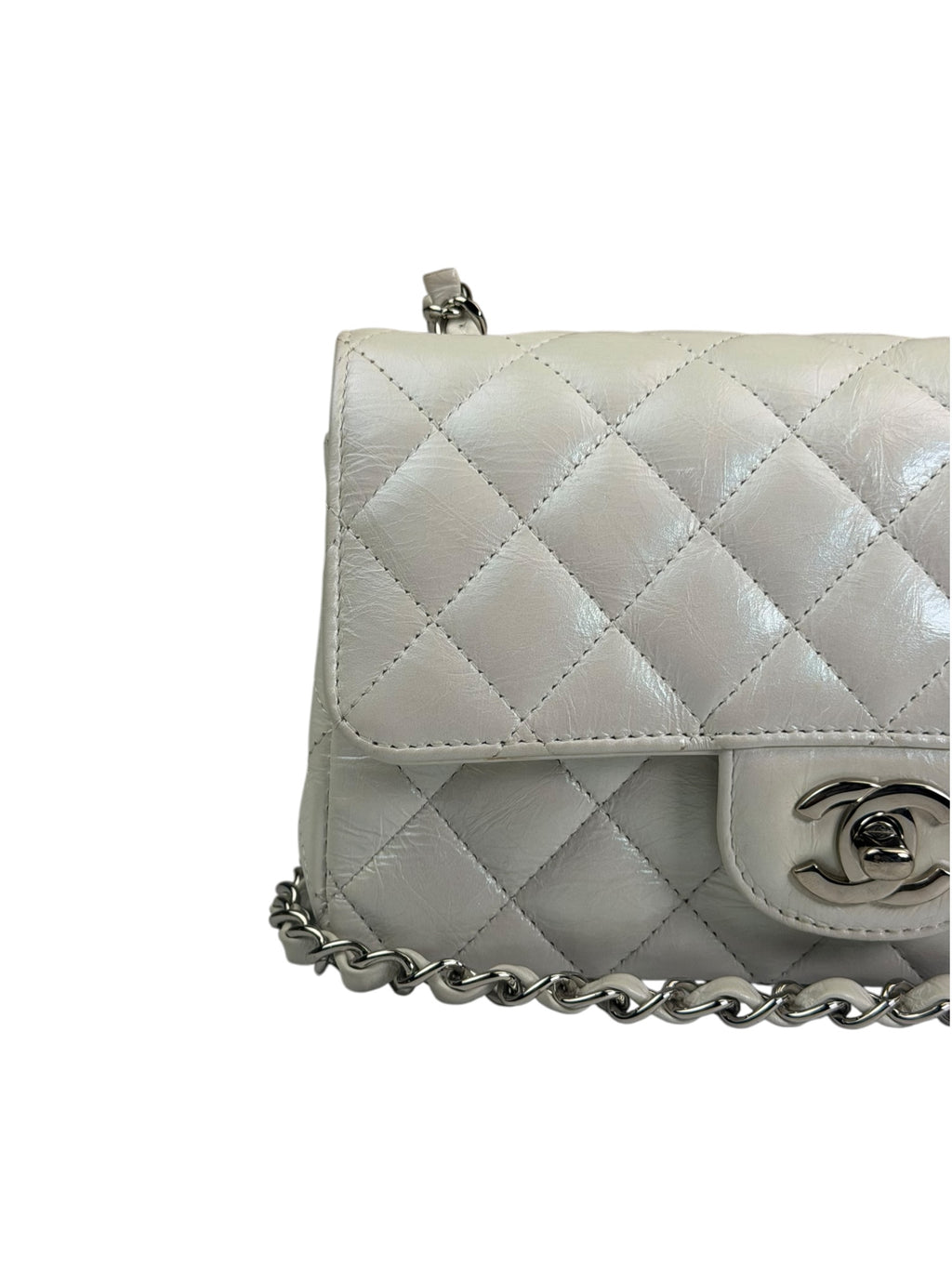 Chanel Metallic White Quilted Calfskin Small Flap Bag 2021